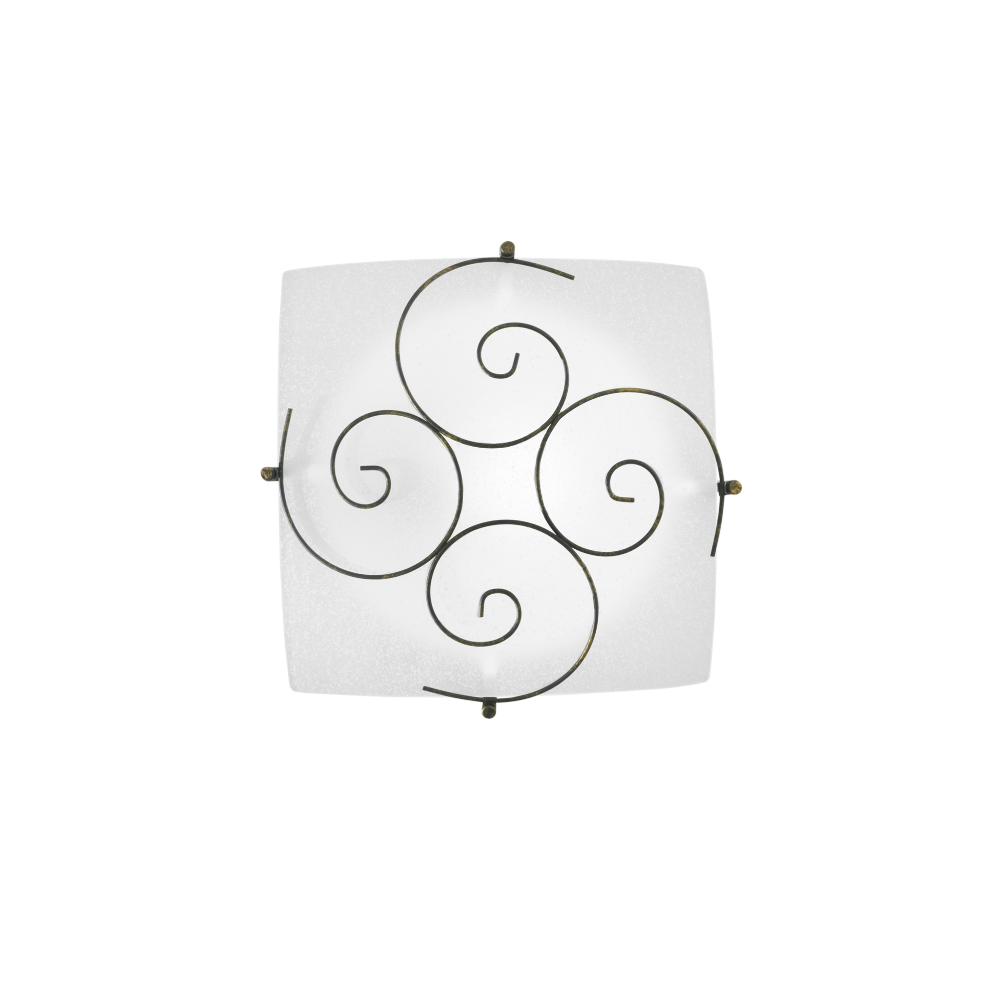 RICCIOLO ceiling light in white glass with rust metal decoration 30x30 cm - Luce Ambiente e Design