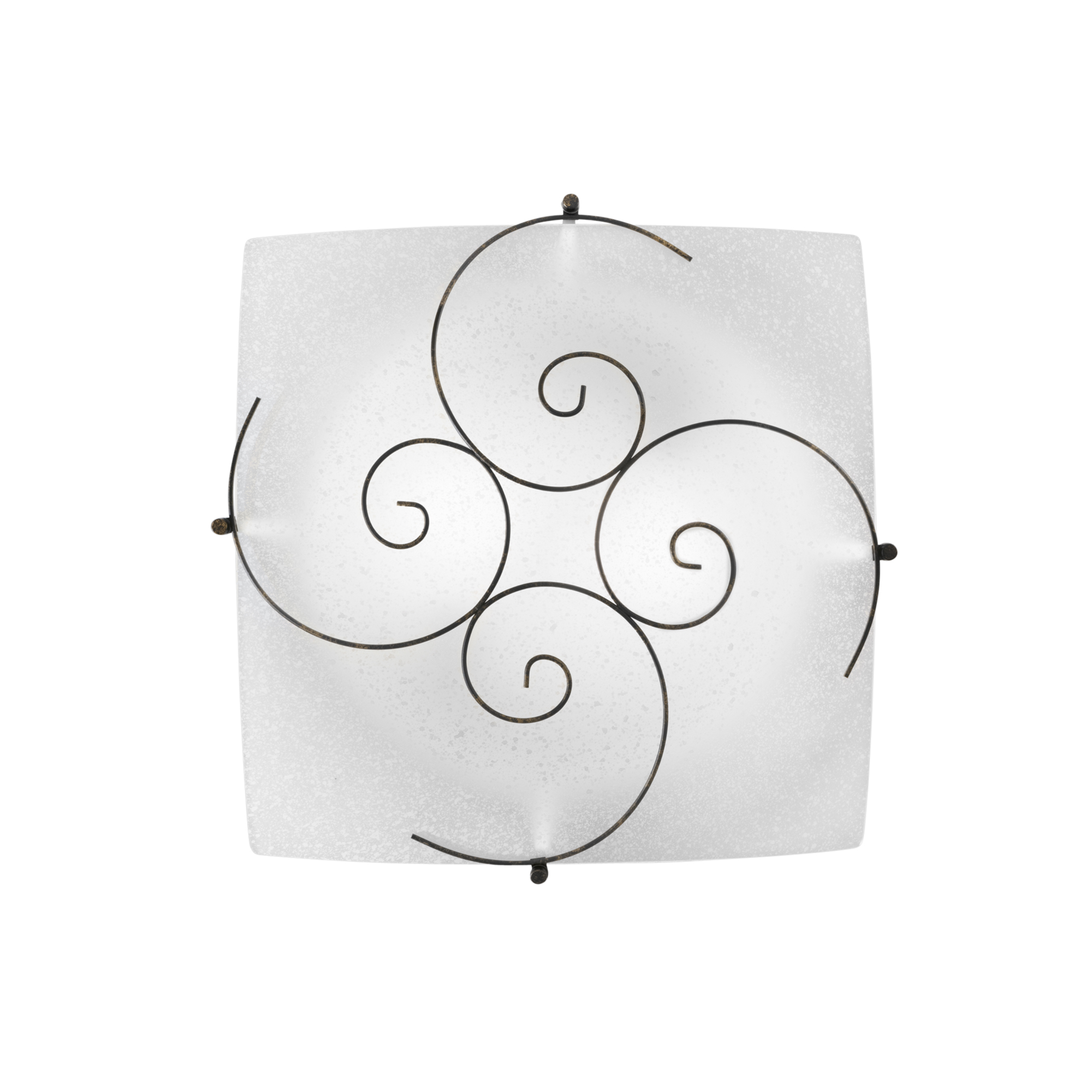 RICCIOLO ceiling light in white glass with rust metal decoration 40x40 cm - Luce Ambiente e Design