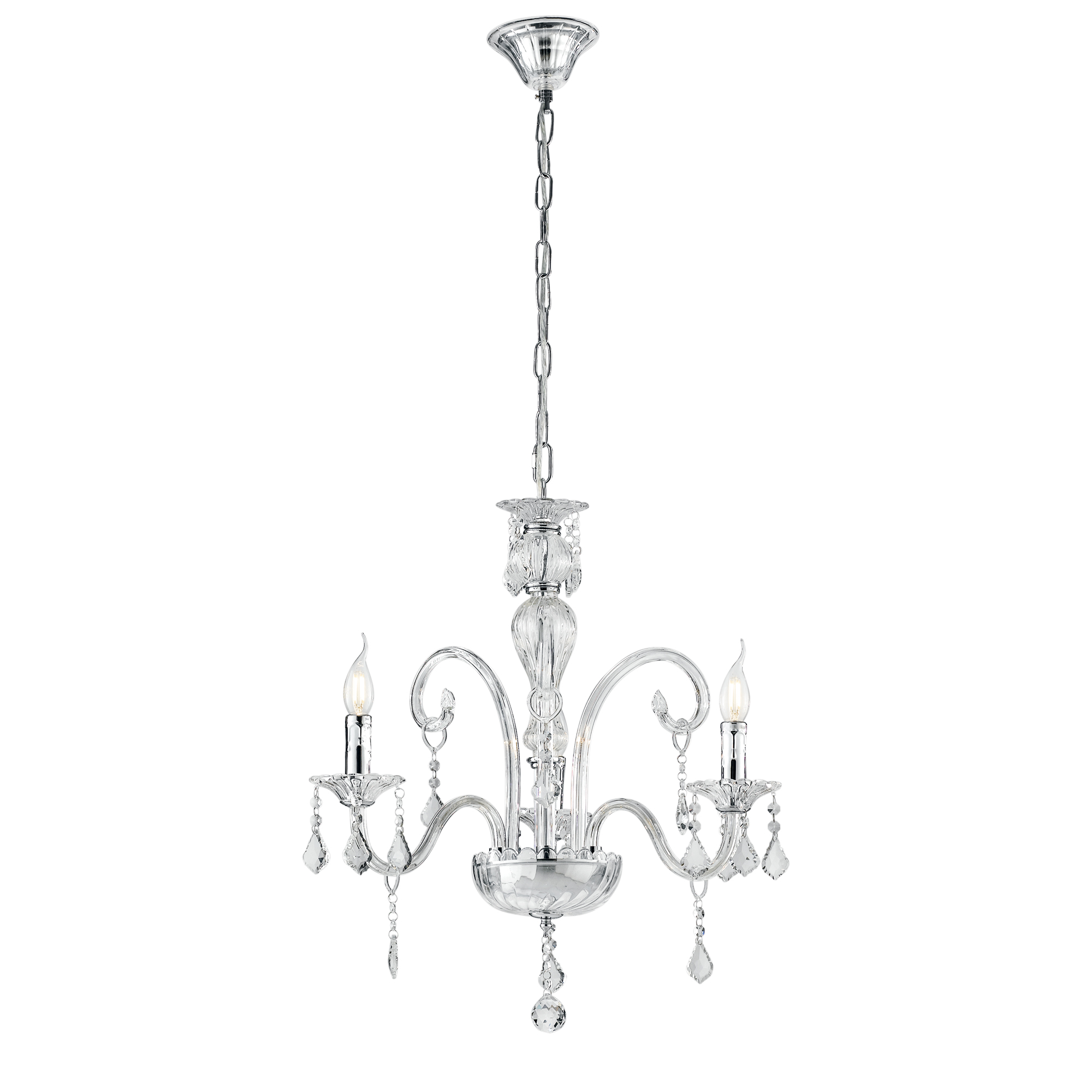 CRISTALLO three-light chandelier in chrome glass with crystal pendants - Luce Ambiente e Design