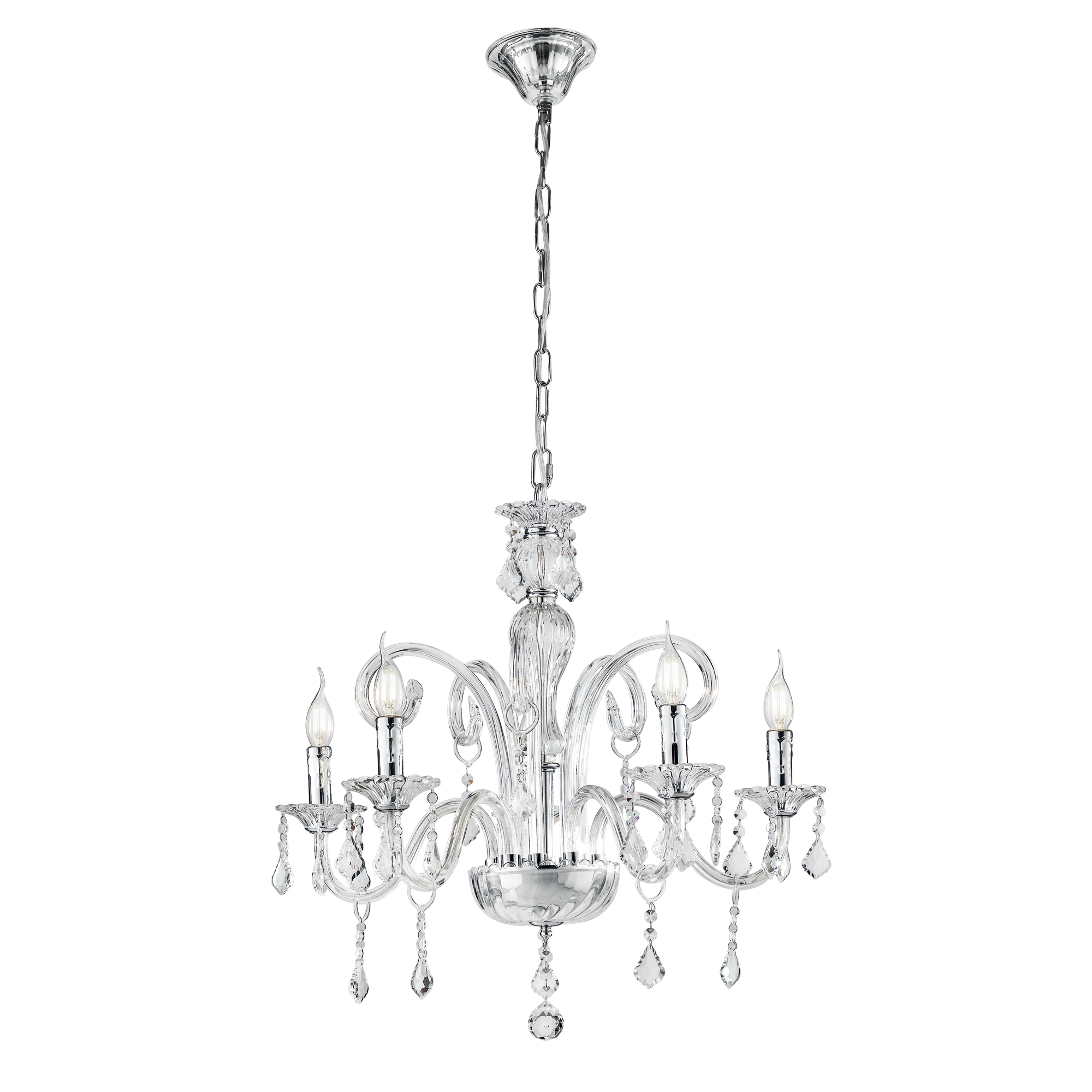 CRISTALLO five-light chandelier in chrome glass with crystal pendants - Luce Ambiente e Design