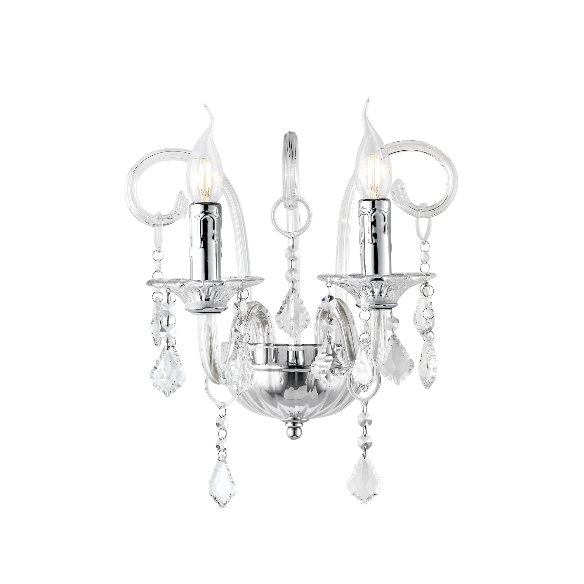 CRISTALLO wall light with two lights in chrome glass with crystal pendants - Luce Ambiente e Design