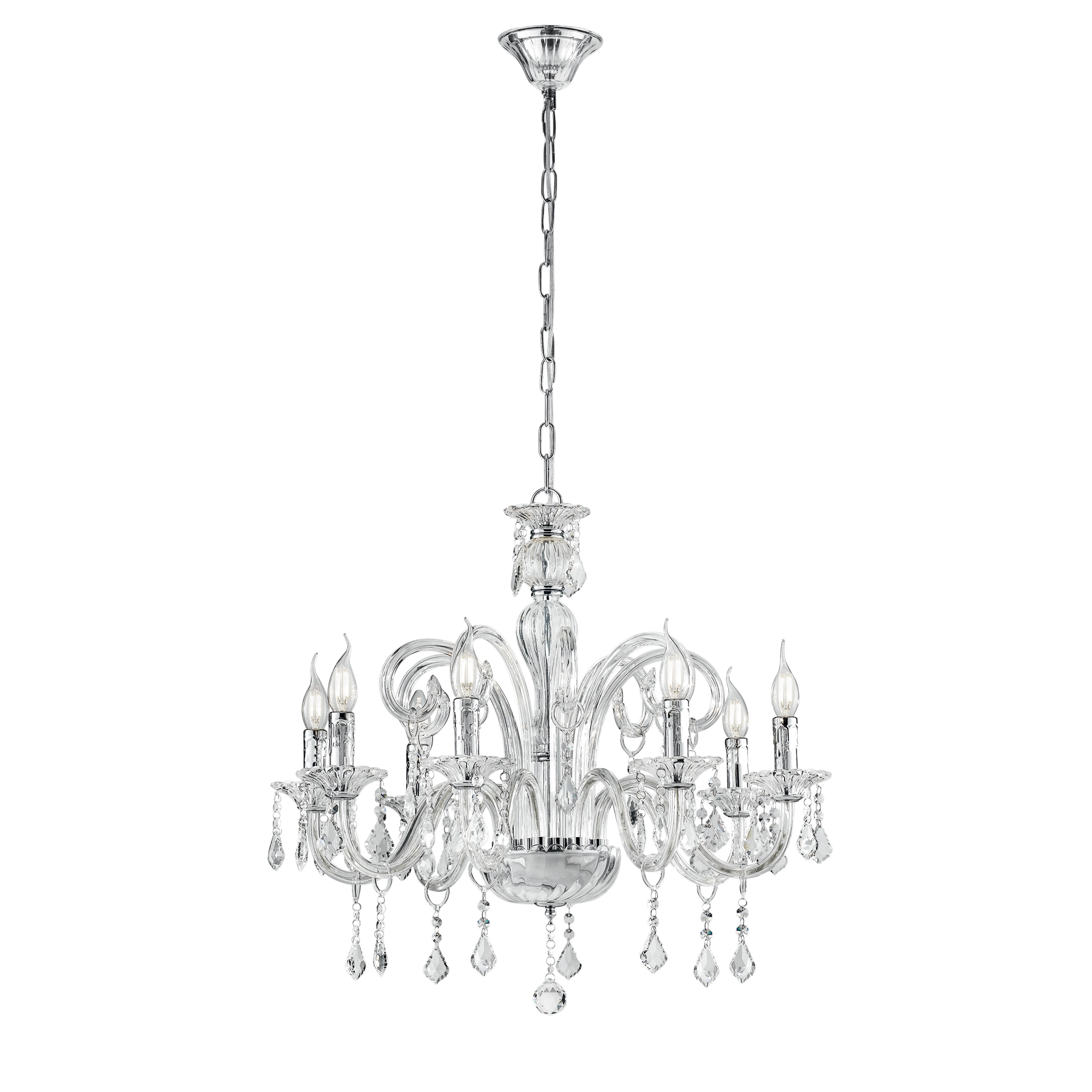 CRISTALLO eight-light chandelier in chrome glass with crystal pendants - Luce Ambiente e Design