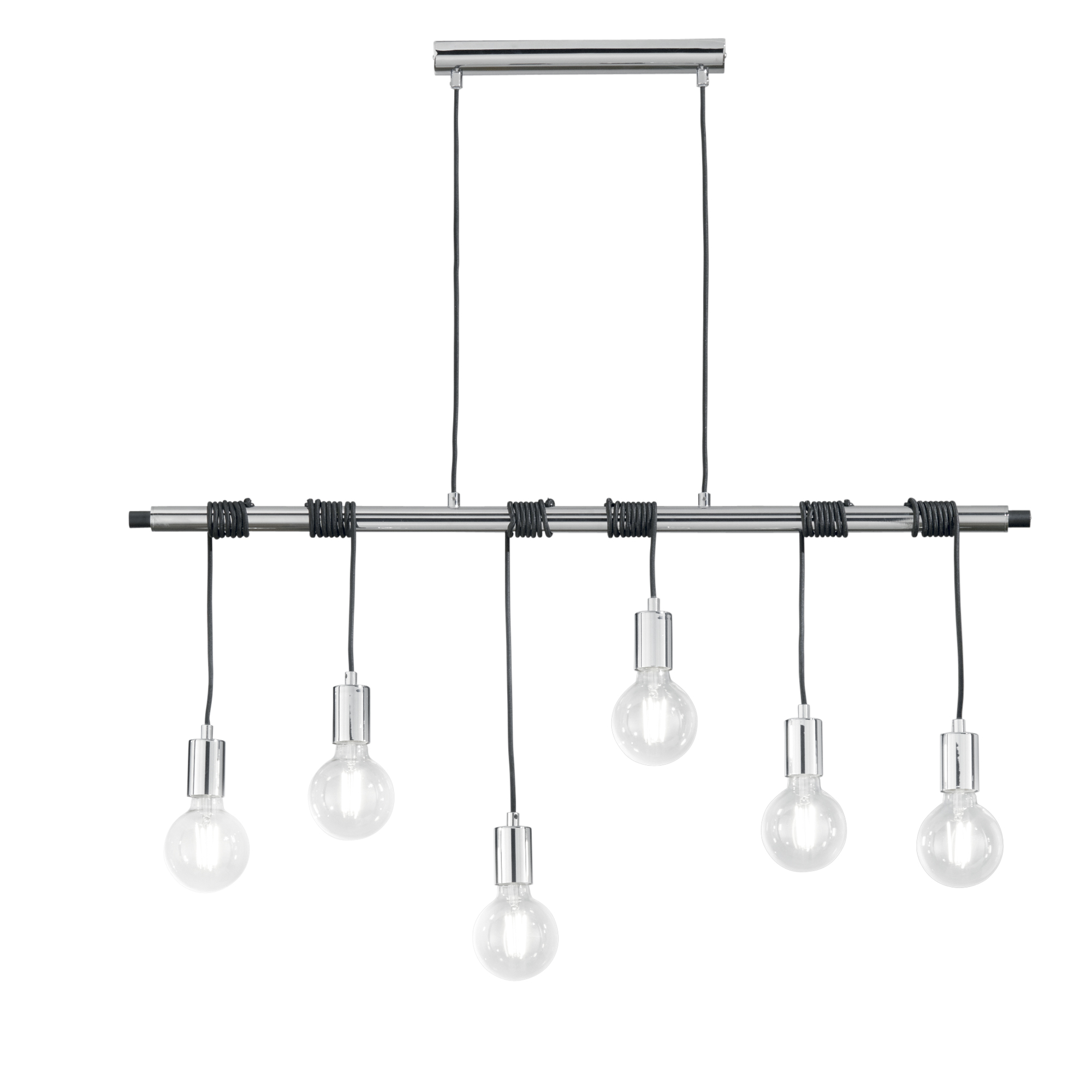 ADMIRAL pendant light with chrome metal structure and fabric cables - Luce Ambiente e Design