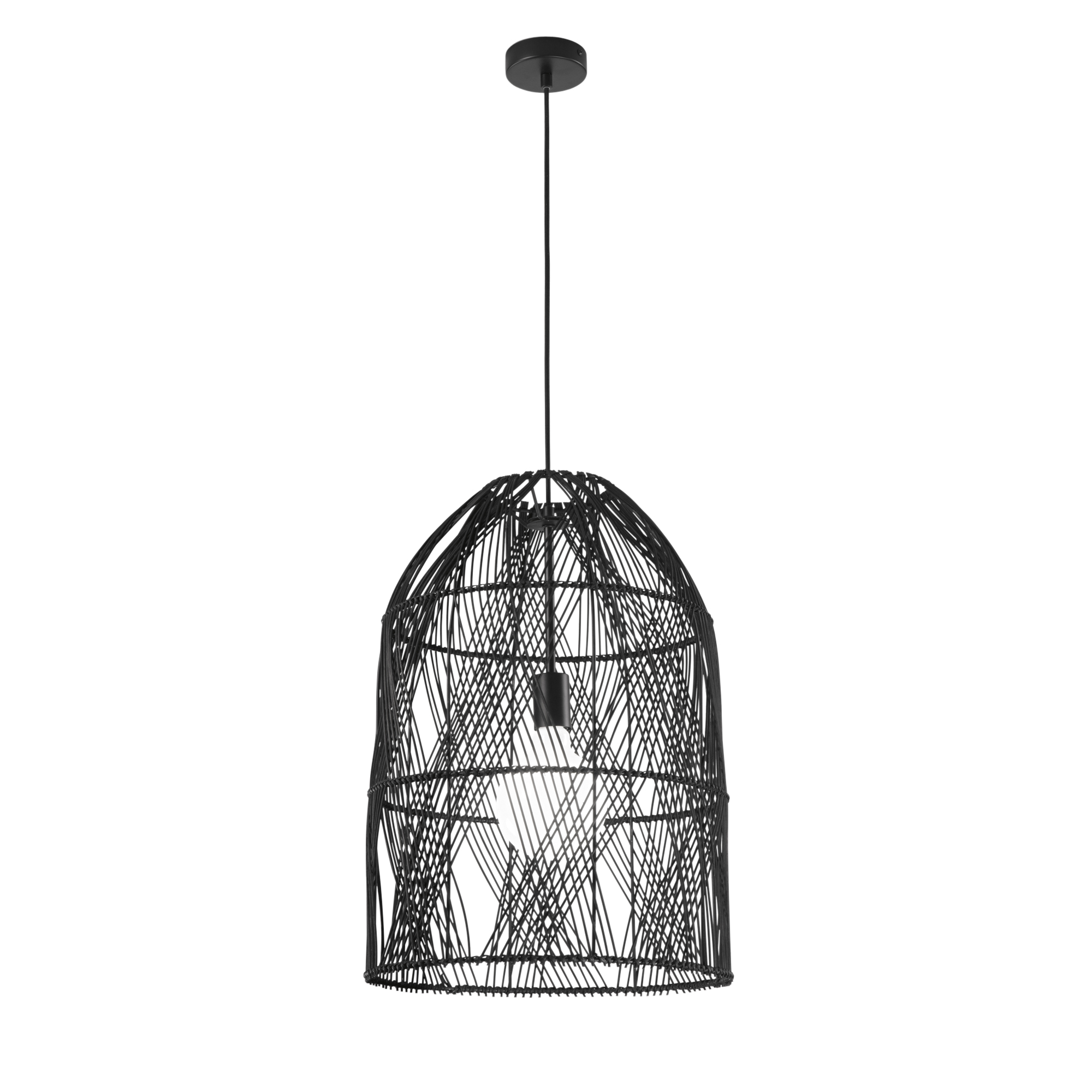 ANCELLA black rattan pendant light with fabric cable - Luce Ambiente e Design