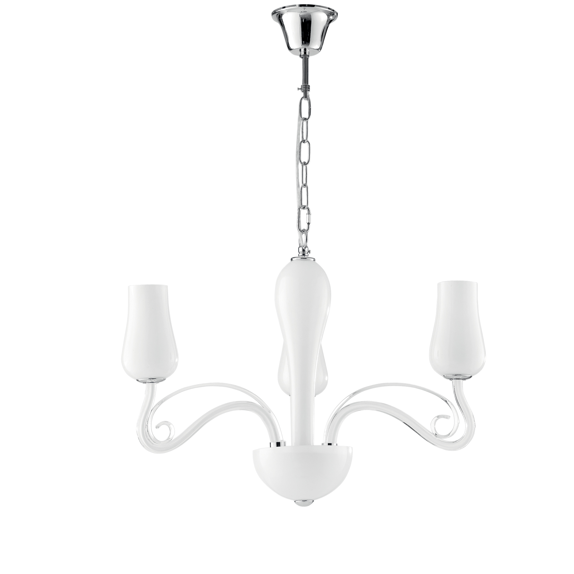 ANGEL pendant light in white glass with three lights and chrome and transparent details - Luce Ambiente e Design