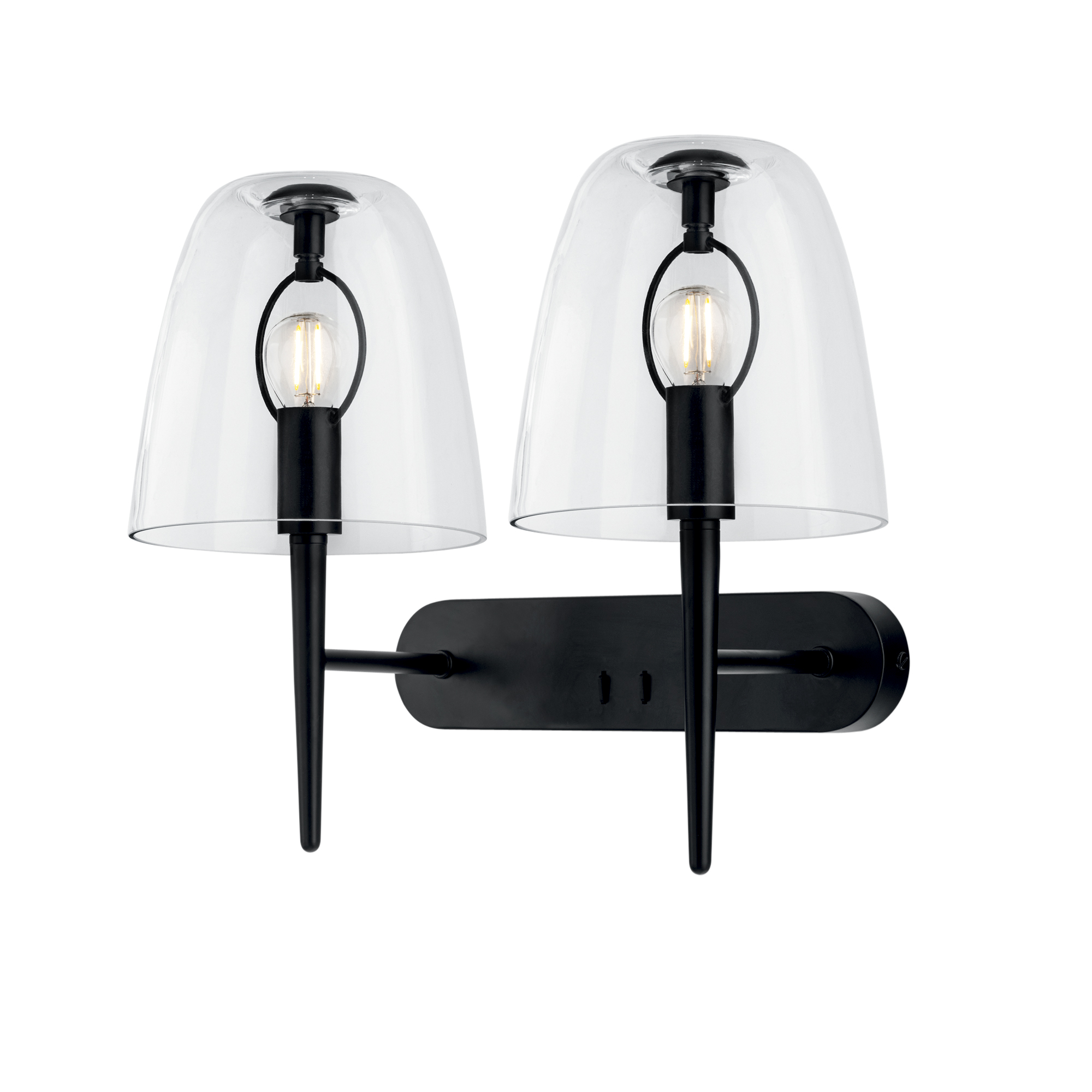 ARES wall light in black metal with two transparent glass diffusers - Luce Ambiente e Design