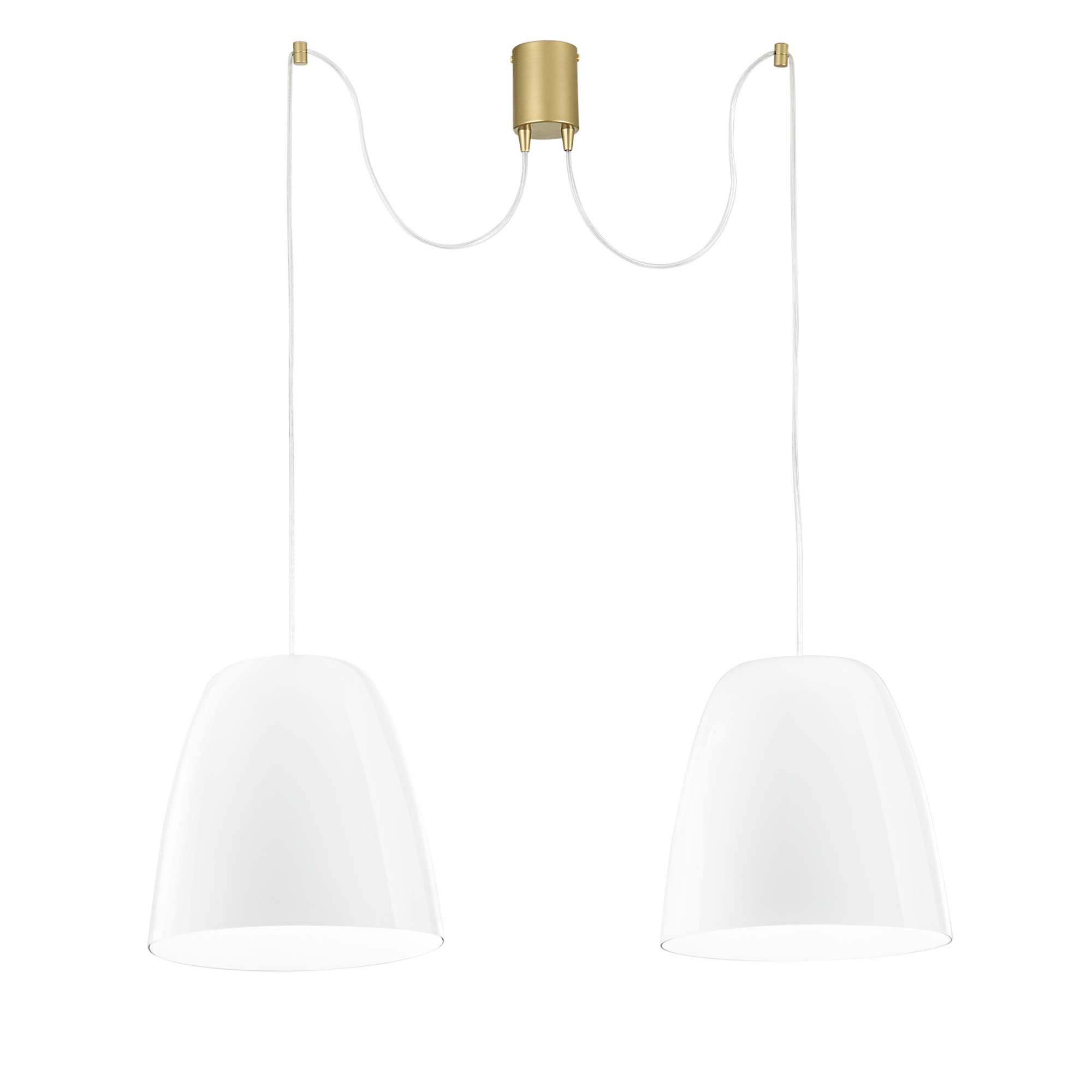 ARES pendant light in gold metal with two white glass diffusers - Luce Ambiente e Design