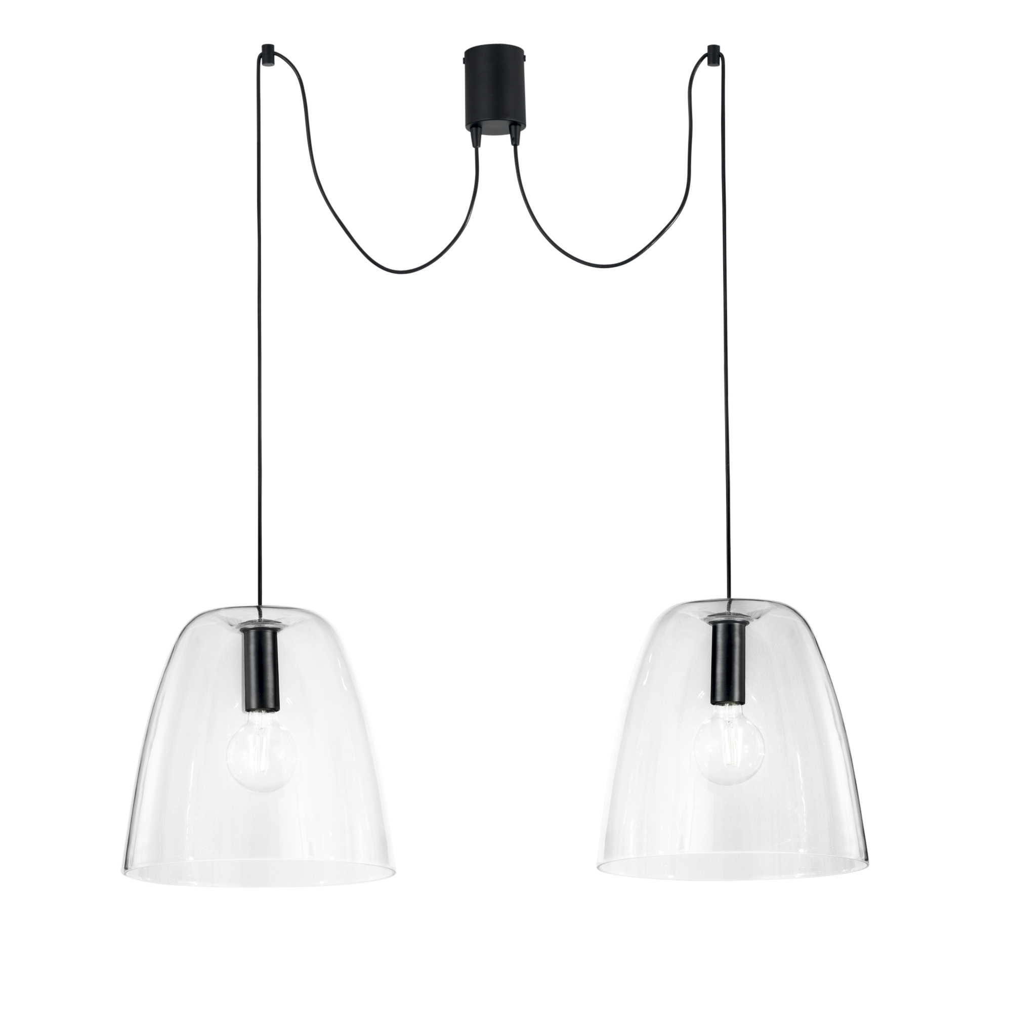 ARES pendant light in black metal with two transparent glass diffusers - Luce Ambiente e Design