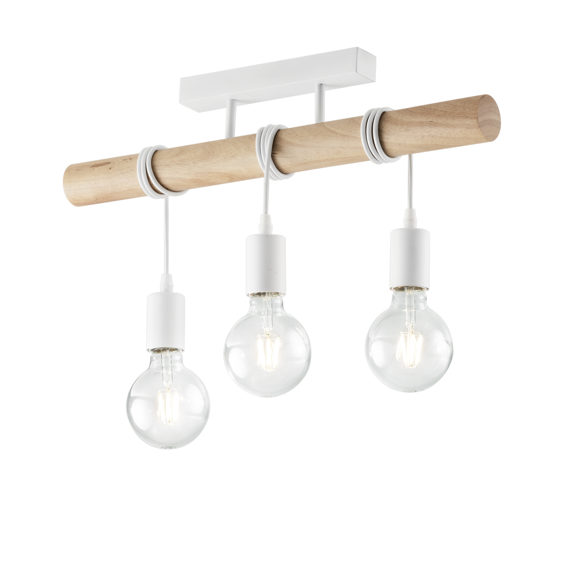 ARIZONA ceiling light with 3 light points in natural wood and white metal - Luce Ambiente e Design