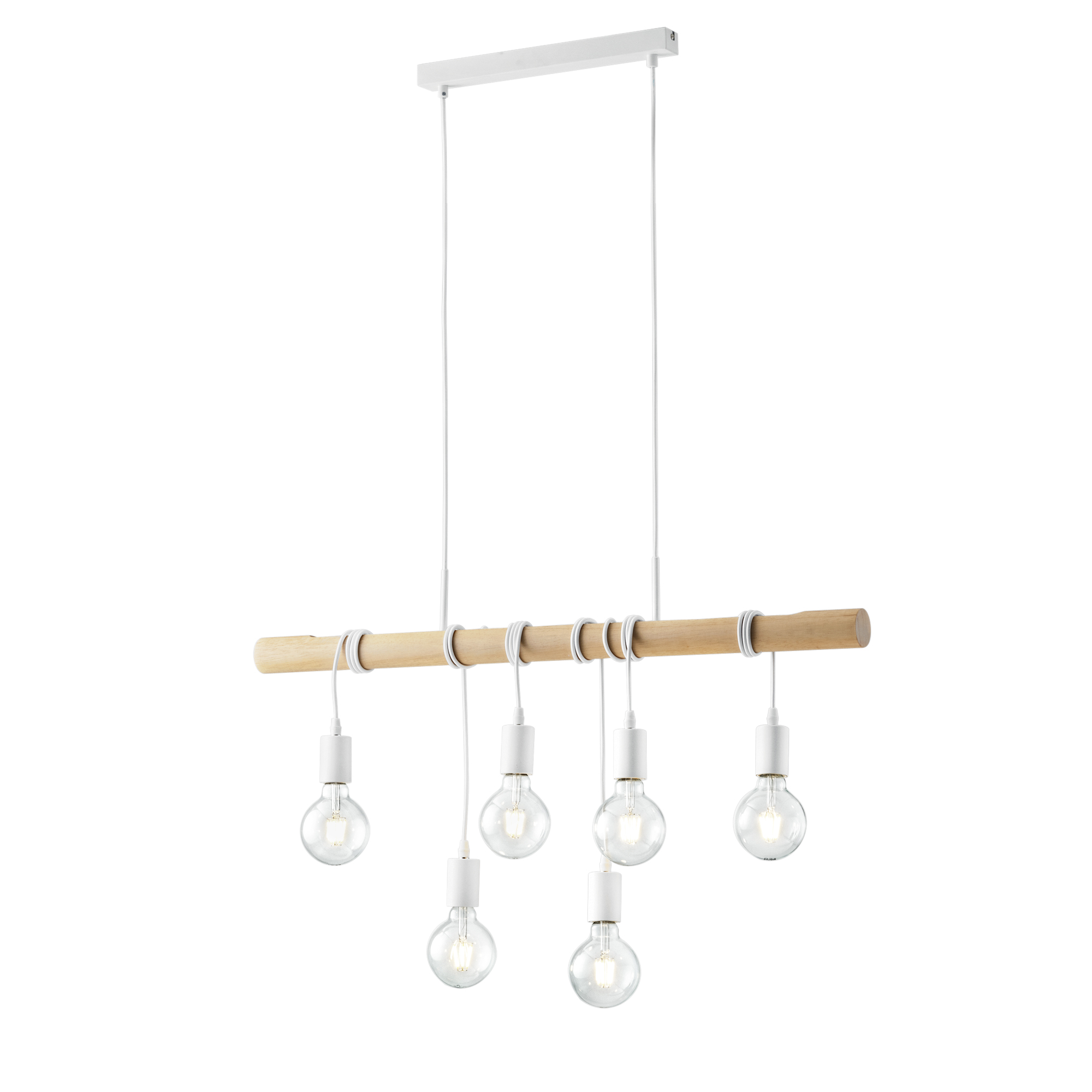 ARIZONA pendant light with 6 light points, natural wood structure and white metal frame - Luce Ambiente e Design