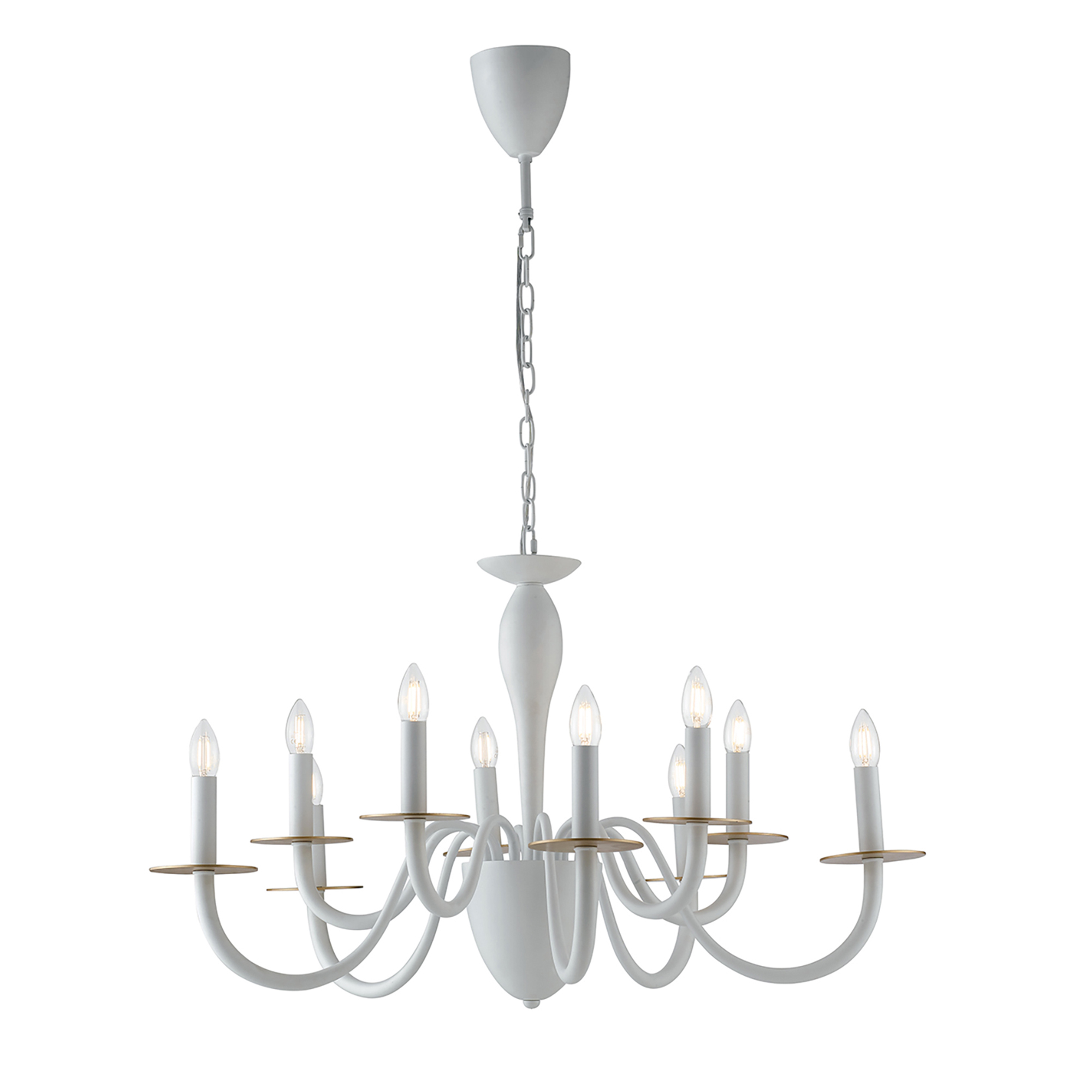 ARMSTRONG chandelier in white metal with ten lights and satin gold details - Luce Ambiente e Design
