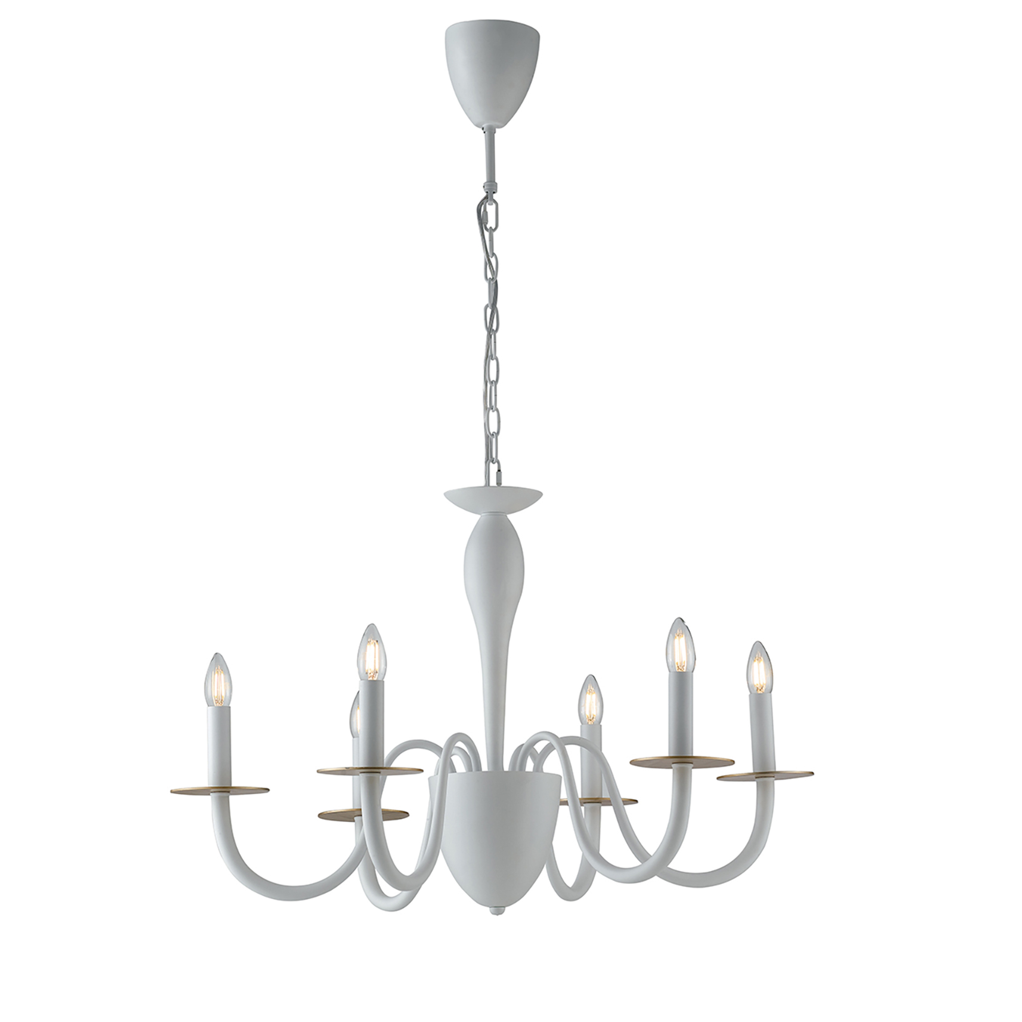 ARMSTRONG chandelier in white metal with six lights and gold details - Luce Ambiente e Design