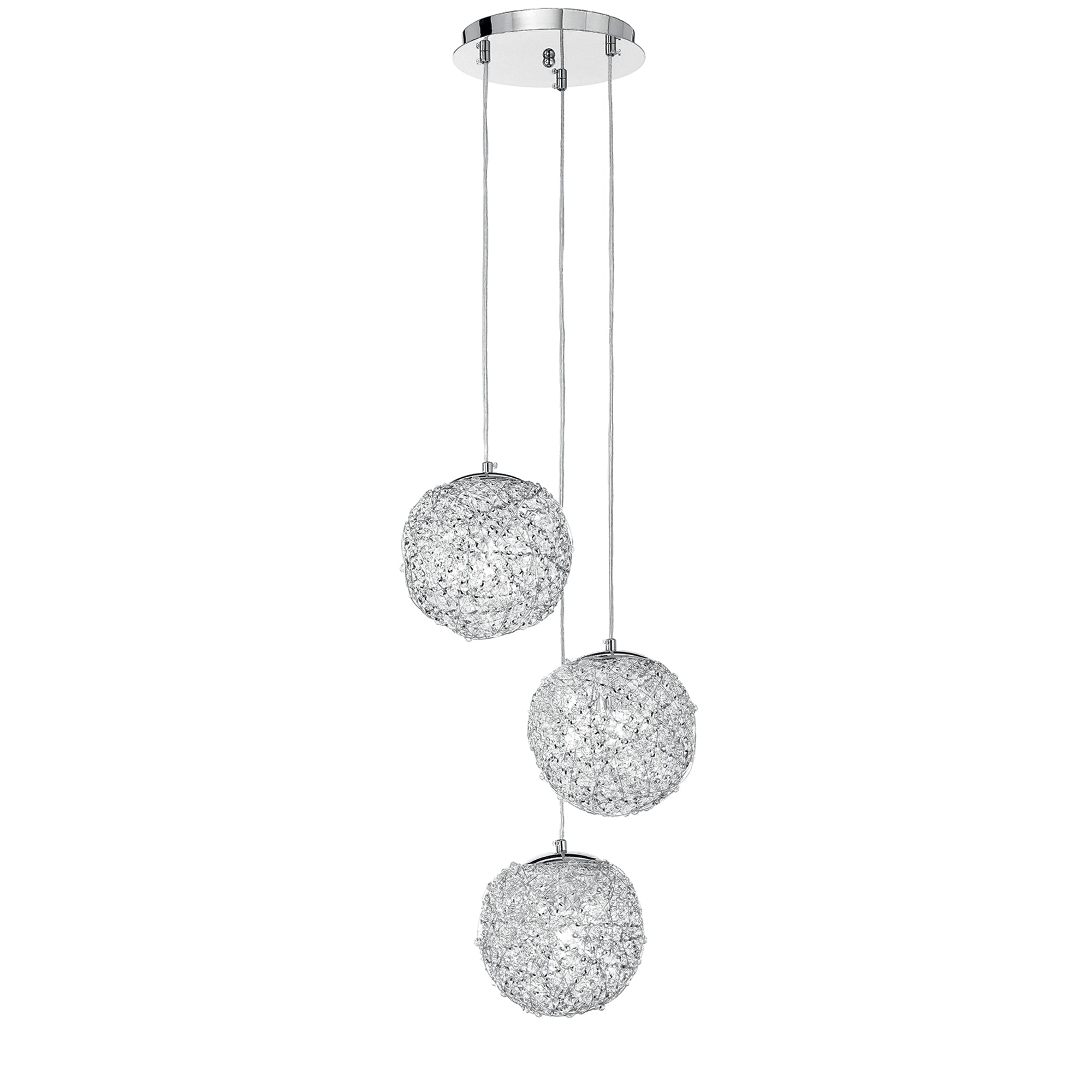 ASTRA three-pendant light in chrome aluminium and crystals - Luce Ambiente e Design