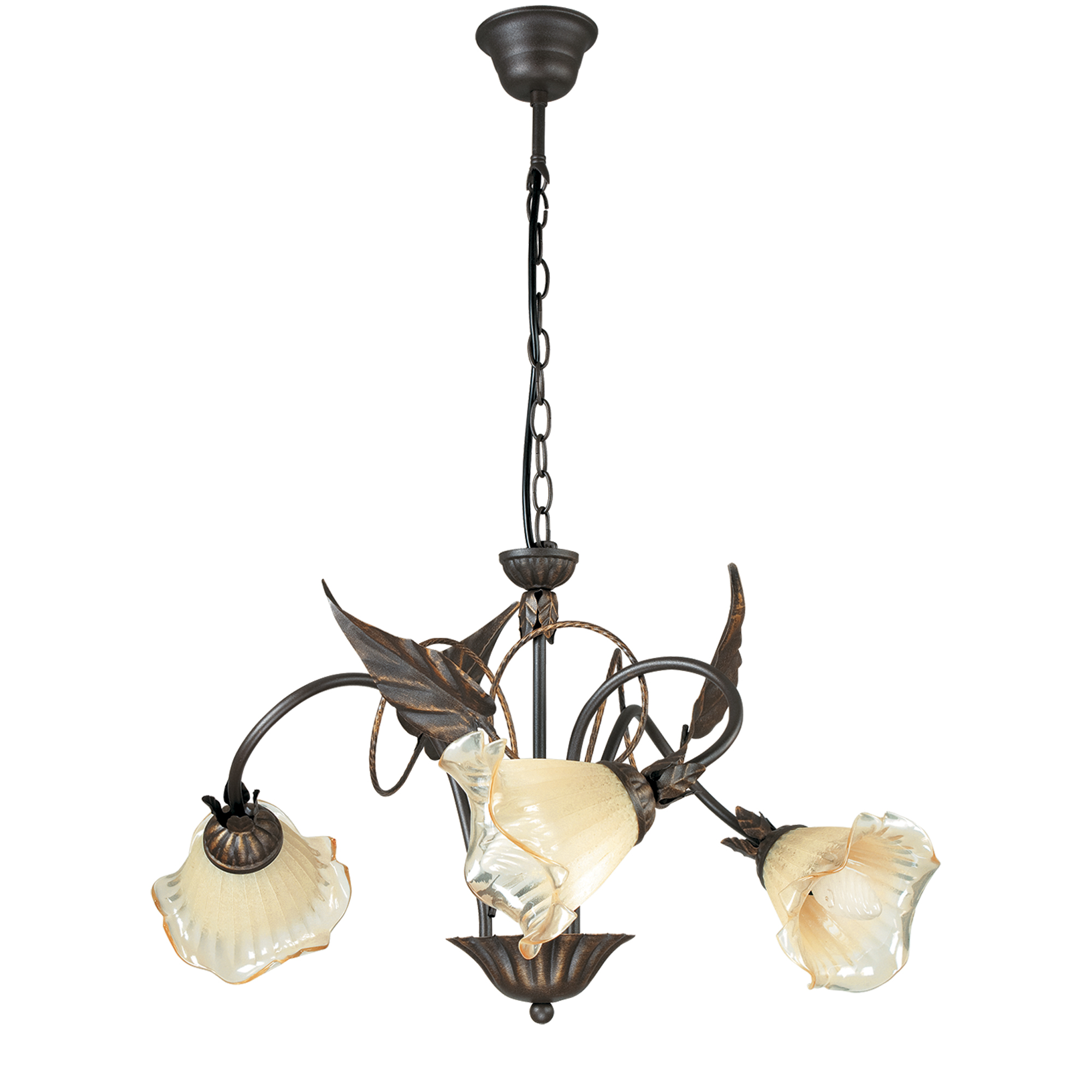 AUTUNNO pendant in brown metal with leaf decoration 3 lights - Luce Ambiente e Design