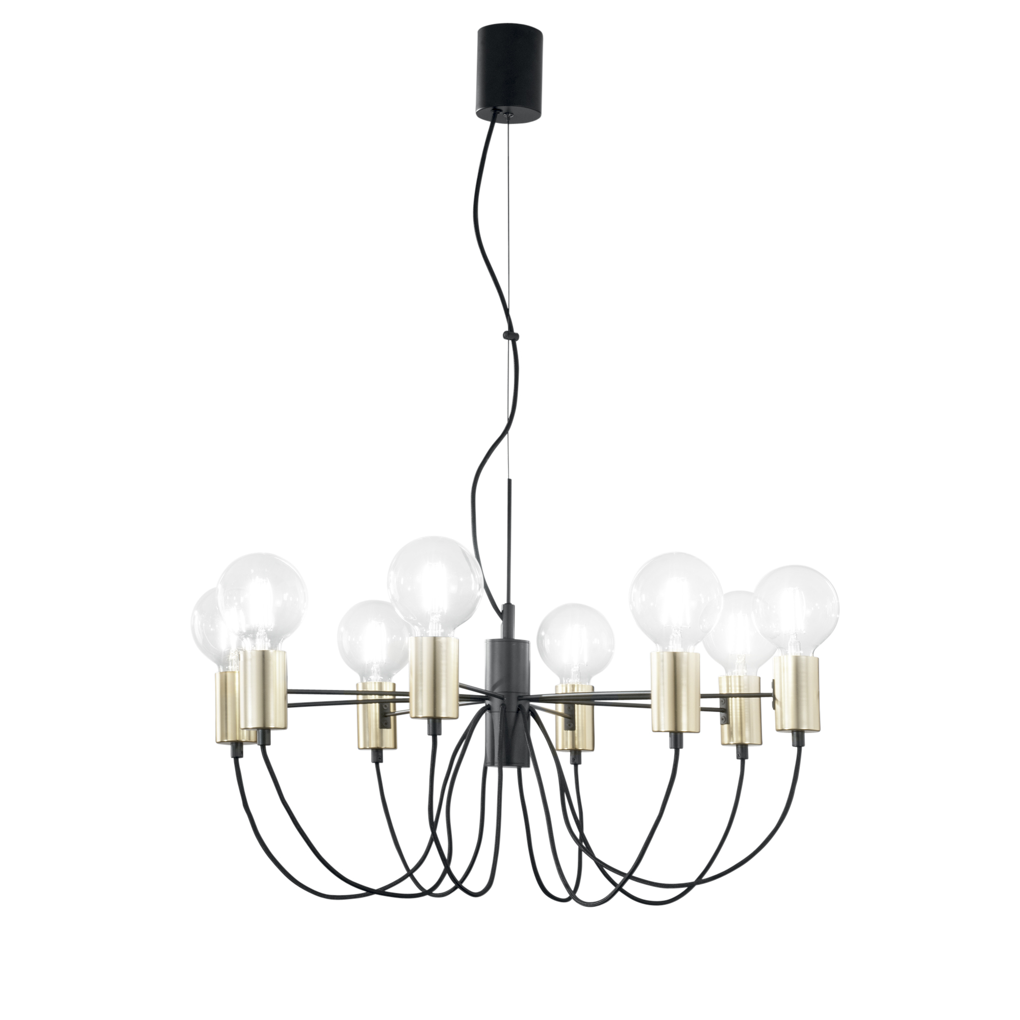 AXON eight-light pendant in black and gold metal - Luce Ambiente e Design