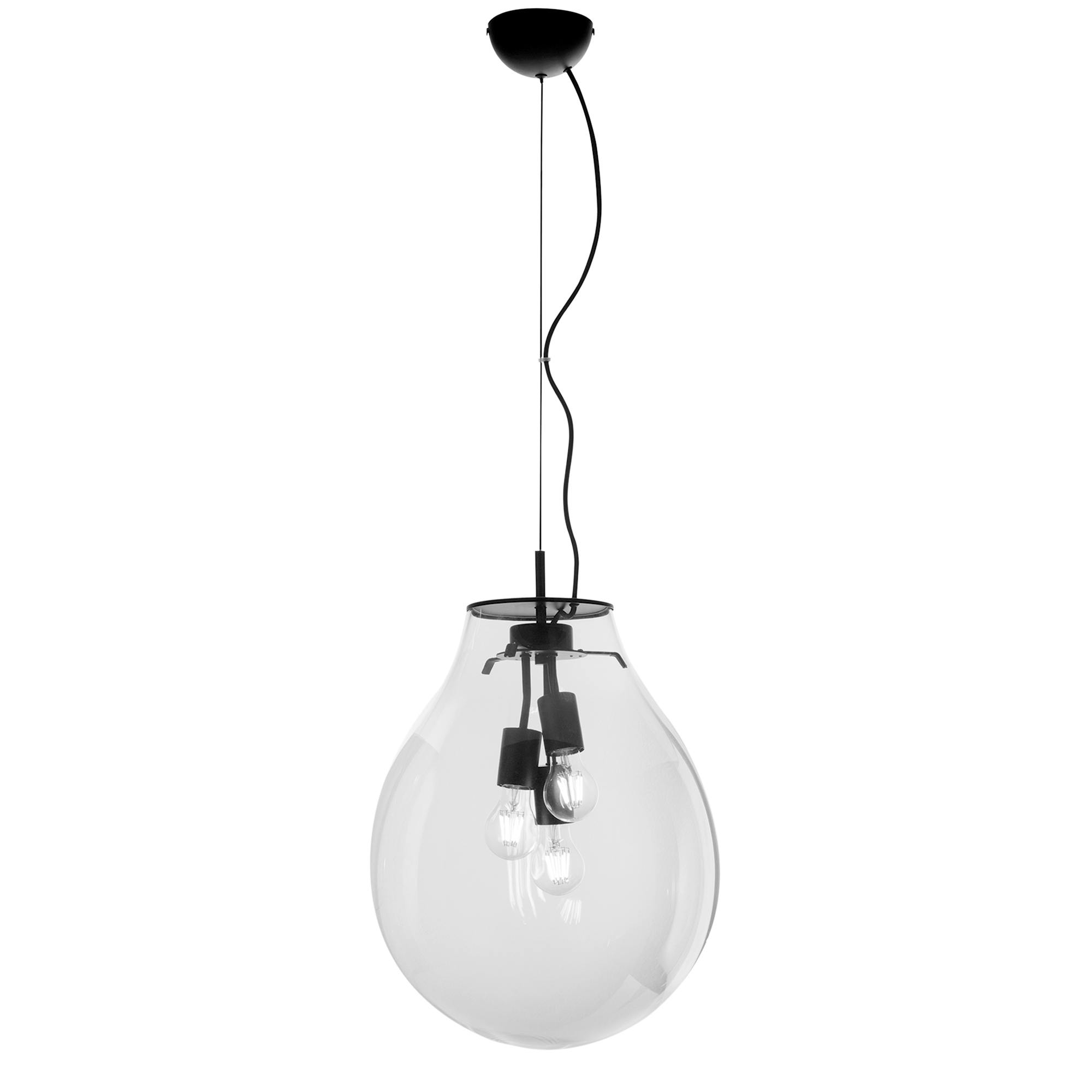 AZUMA pendant light in transparent glass with black metal structure, 174 cm, Ø 38 cm - Luce Ambiente e Design
