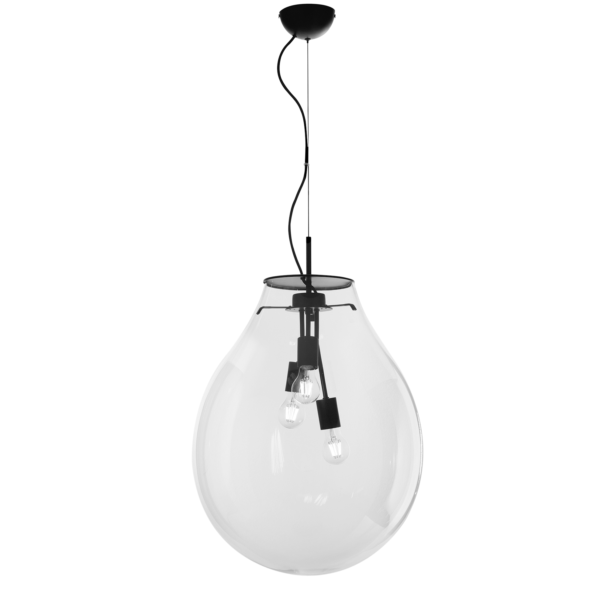 AZUMA pendant light in transparent glass with black metal structure, 196.2 cm, Ø 48 cm - Luce Ambiente e Design