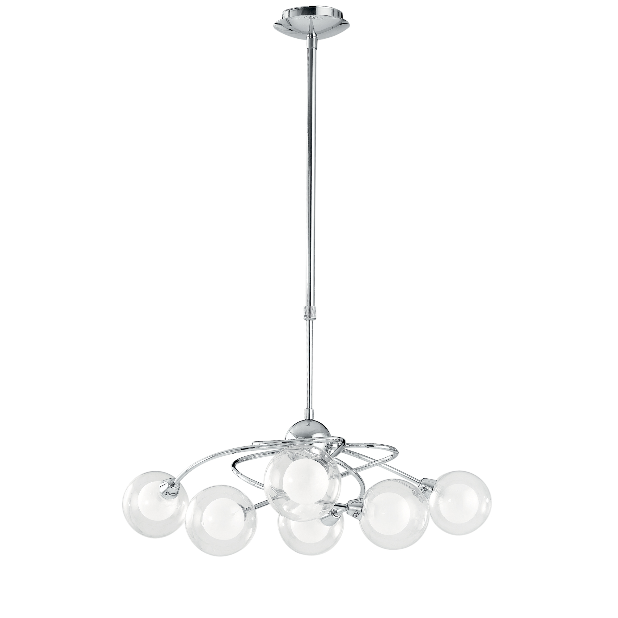 BLOG pendant light in chrome metal with six glass diffusers - Luce Ambiente e Design