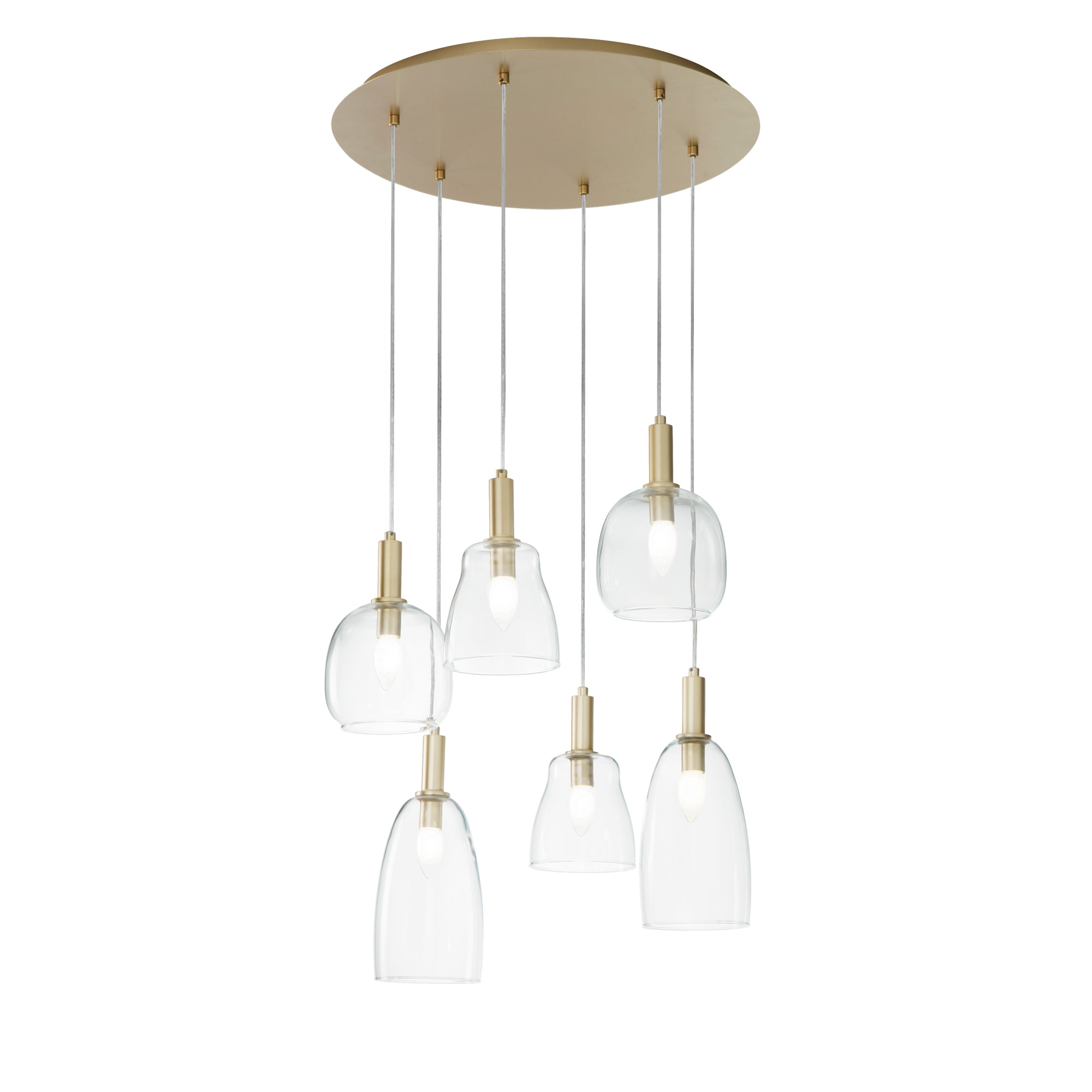 BRANDY pendant light with gold finish and six blown-glass diffusers - Luce Ambiente e Design