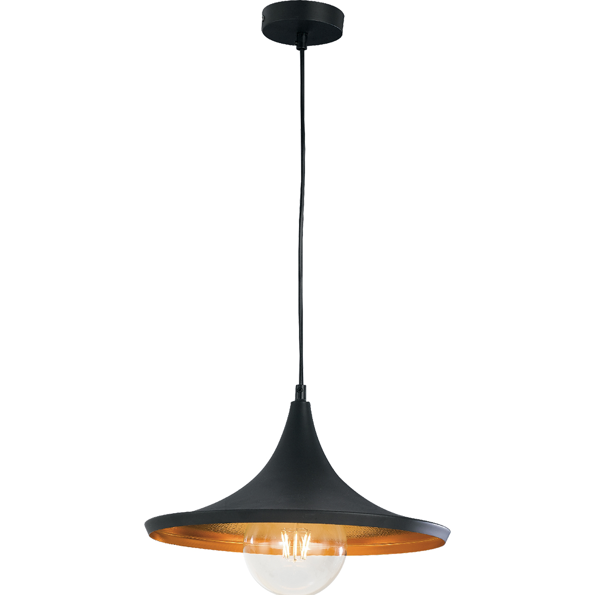 BROADWAY pendant chandelier in black metal with gold interior - Luce Ambiente e Design