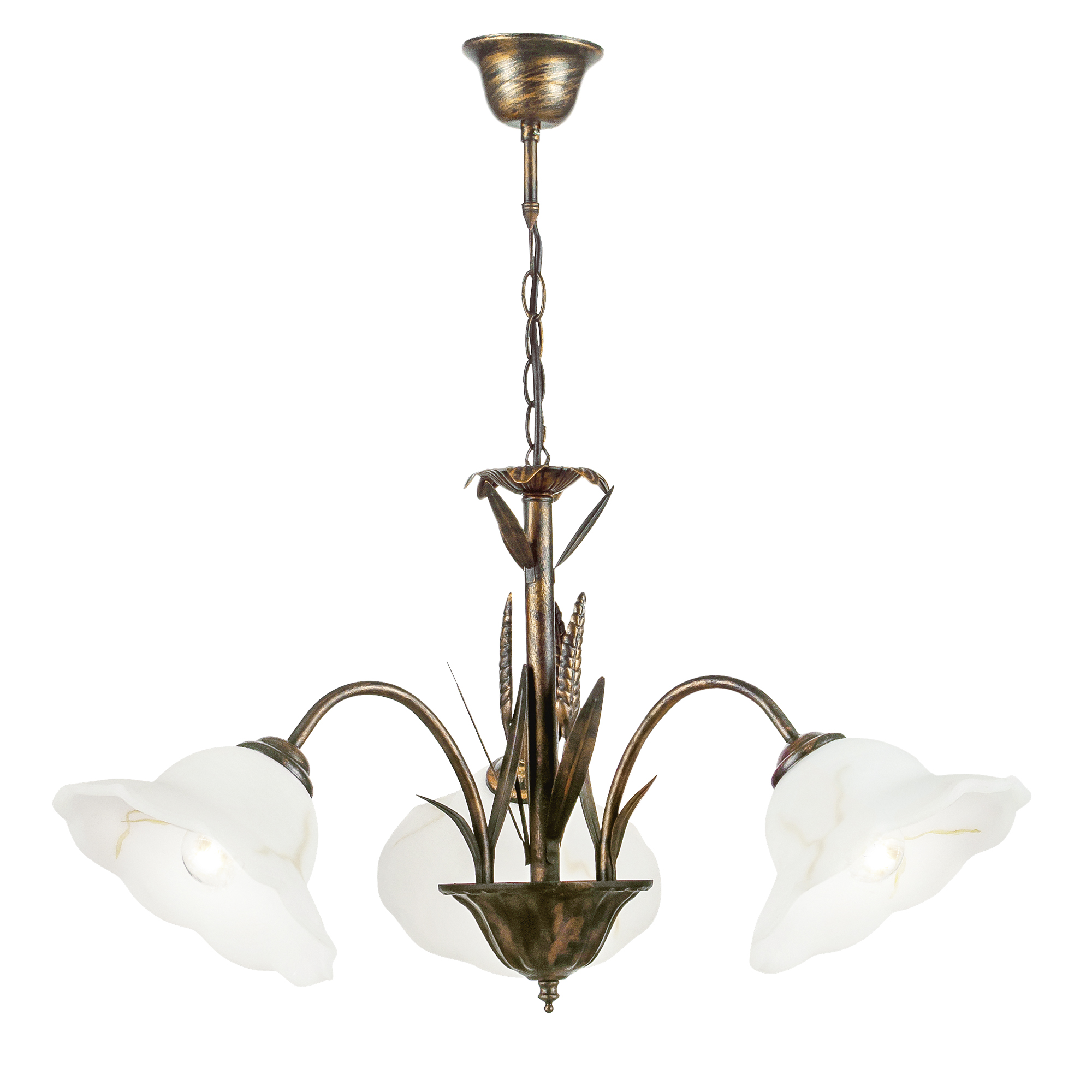 BYRON pendant light in rust-effect metal with three glass diffusers - Luce Ambiente e Design