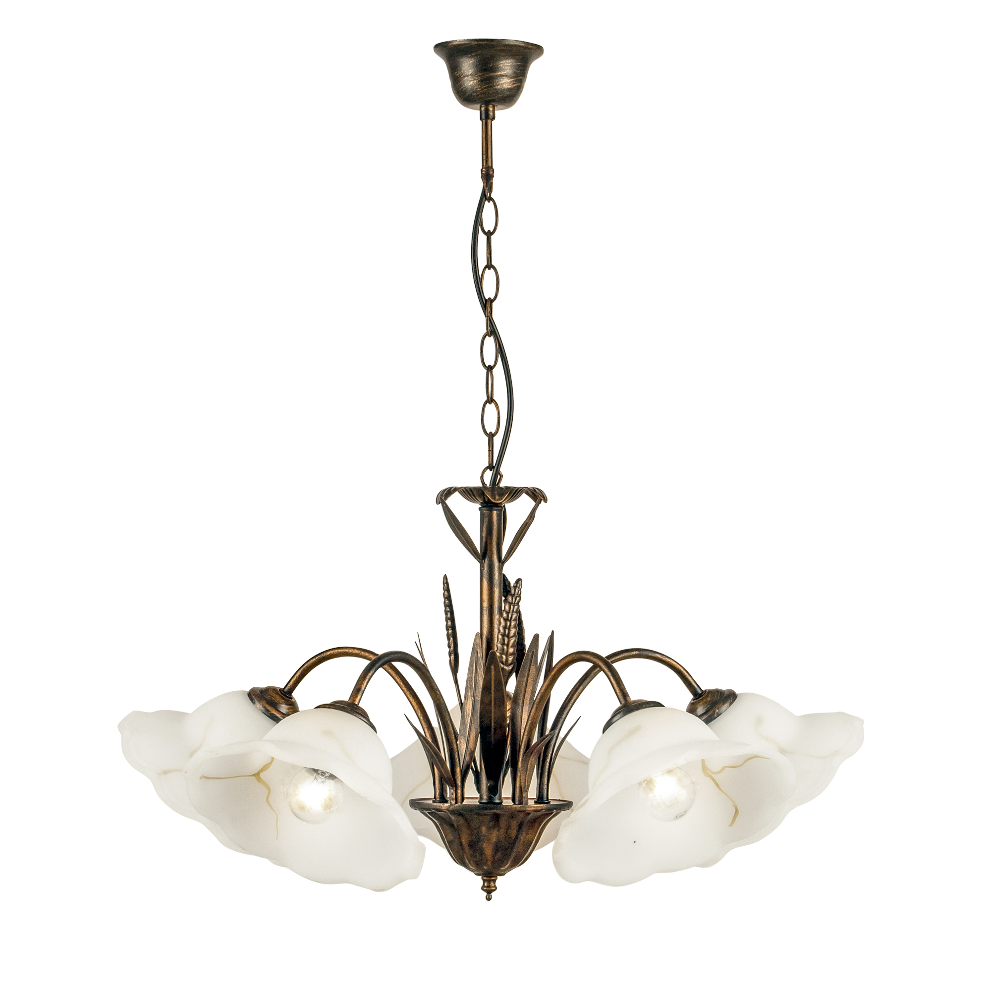 BYRON pendant light in rust-effect metal with five glass diffusers - Luce Ambiente e Design