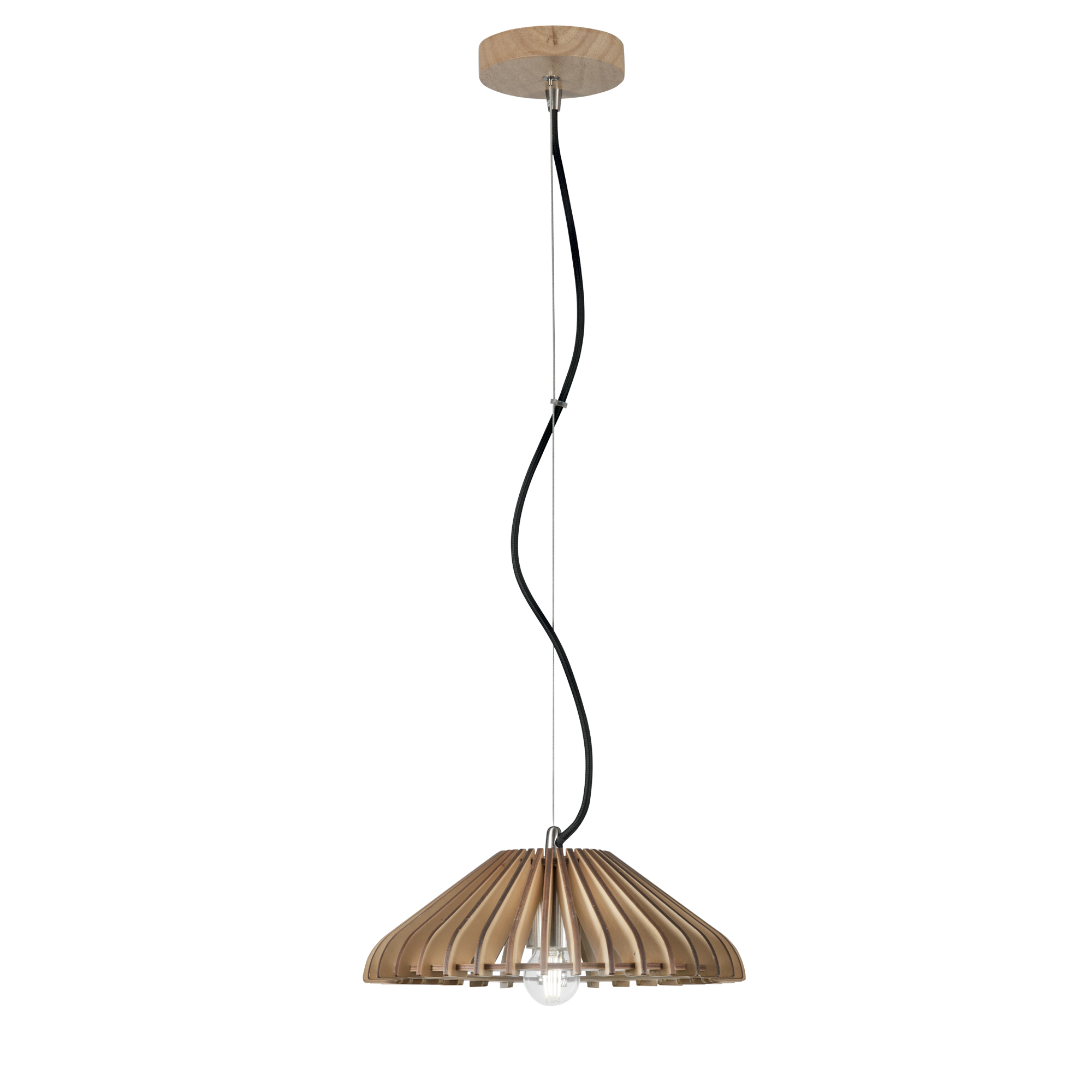 CALDER pendant chandelier in natural wood with fabric cable 30 cm - Luce Ambiente e Design