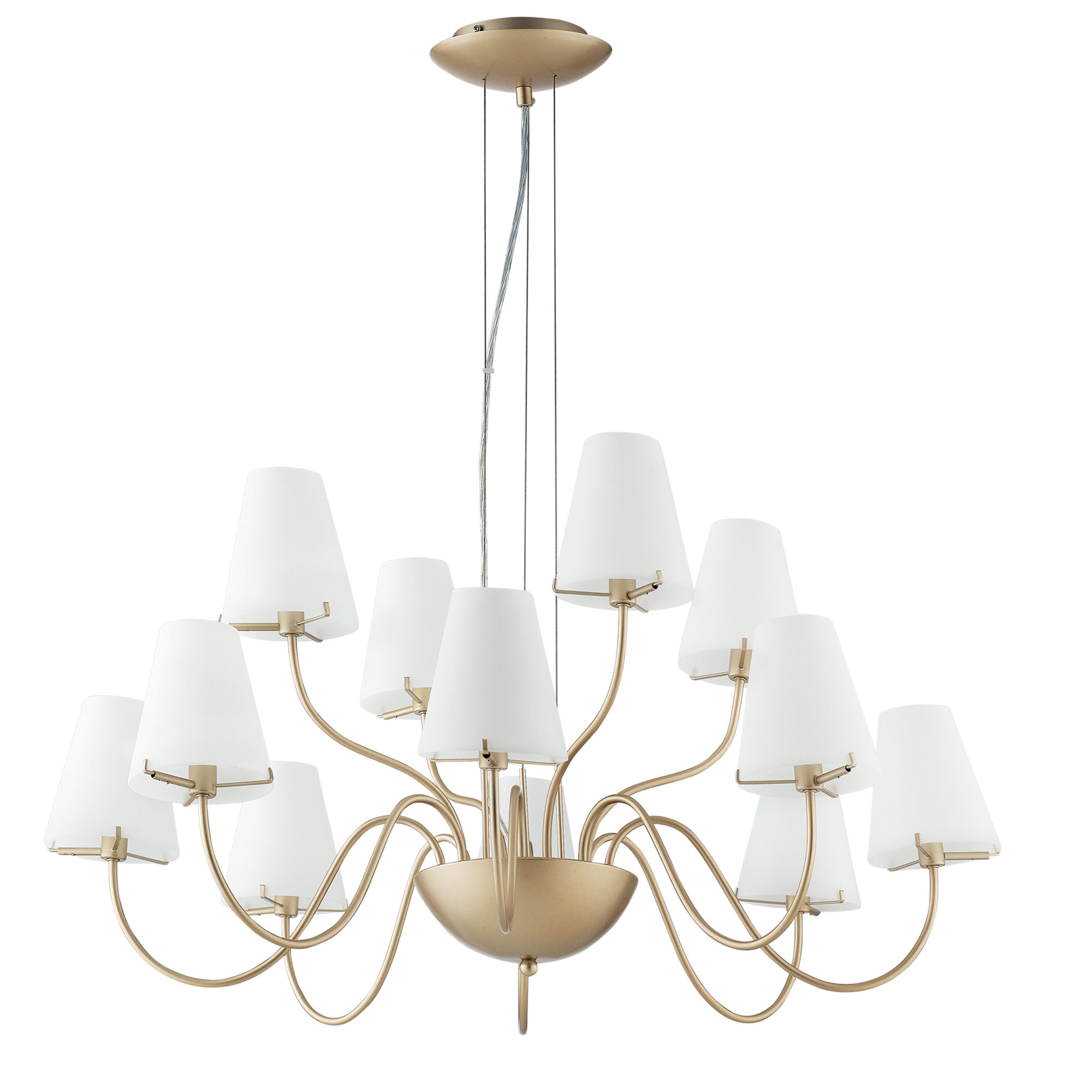 CANTO chandelier in gold metal with twelve white glass diffusers - Luce Ambiente e Design