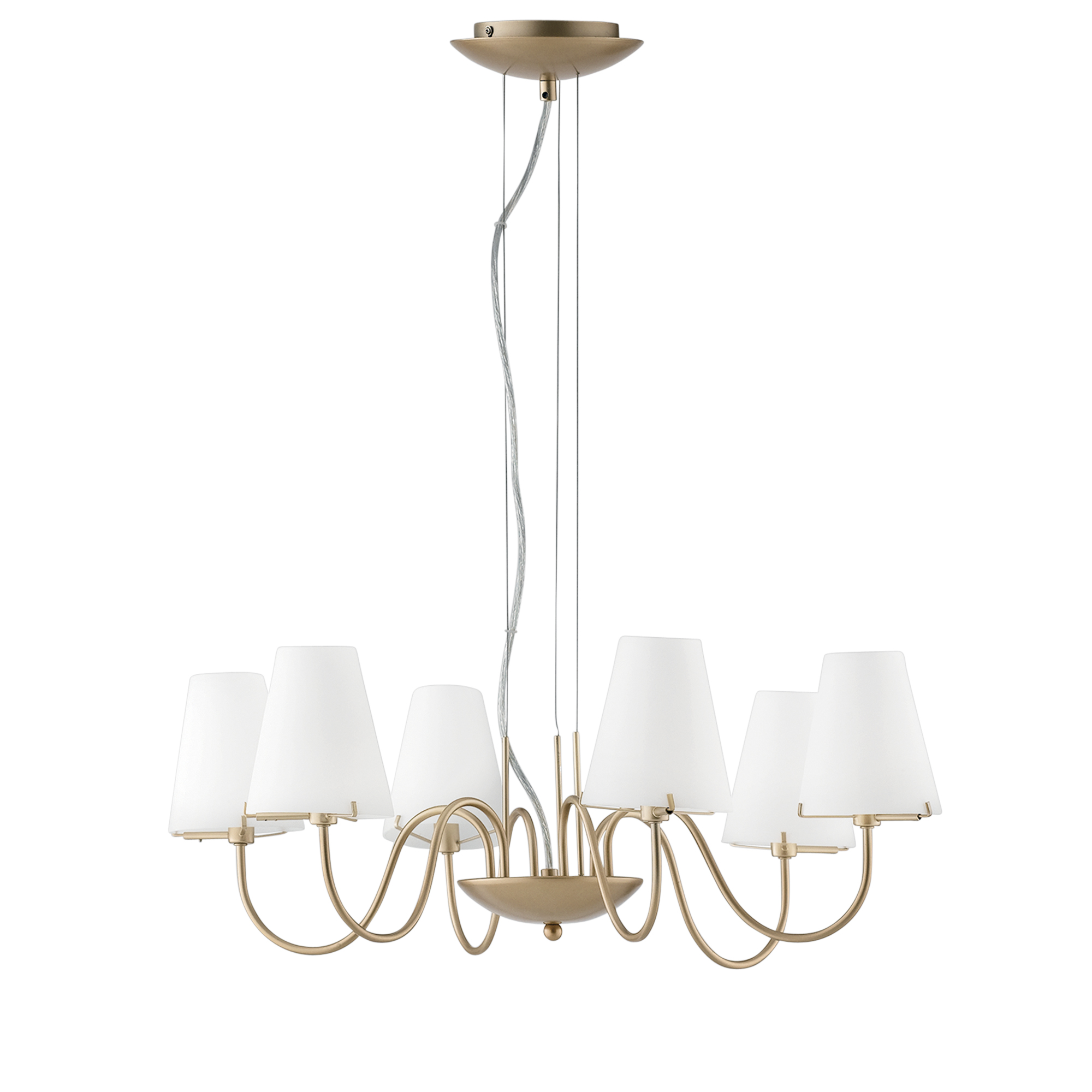 CANTO chandelier in gold metal with six white glass diffusers - Luce Ambiente e Design