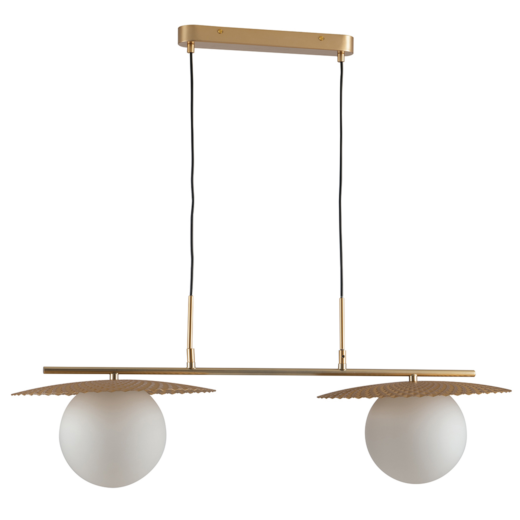 CHAPLIN pendant light in gold metal with two white glass diffusers - Luce Ambiente e Design
