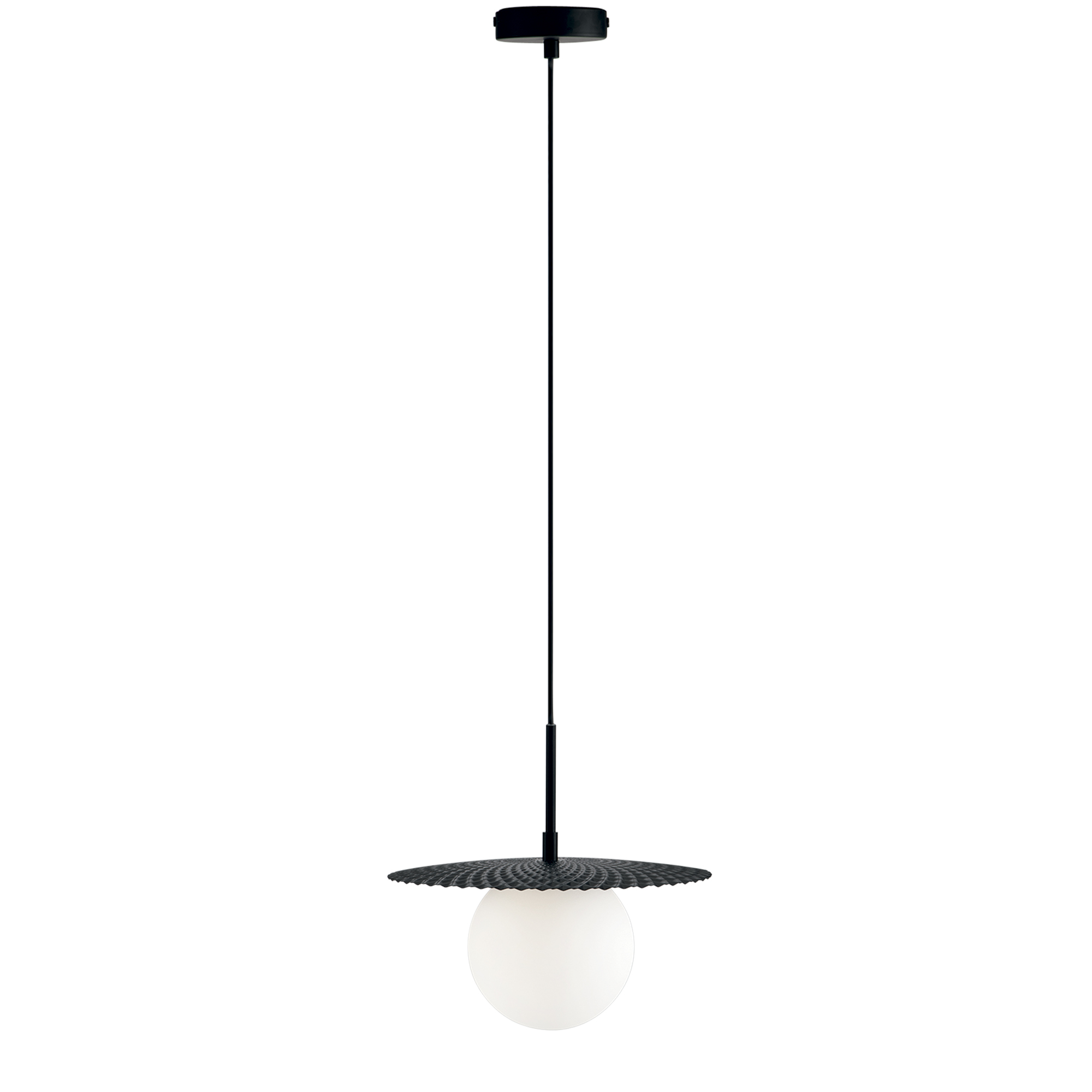 CHAPLIN pendant light in black metal with single white glass diffuser Ø 30 cm - Luce Ambiente e Design