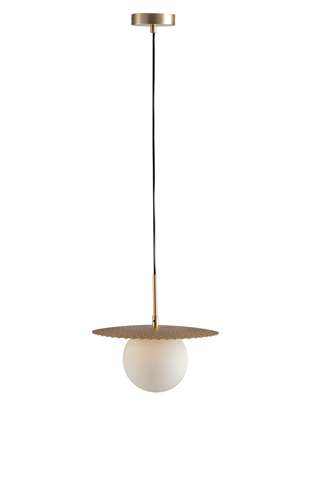 CHAPLIN pendant light in gold metal with single white glass diffuser Ø 30 cm - Luce Ambiente e Design