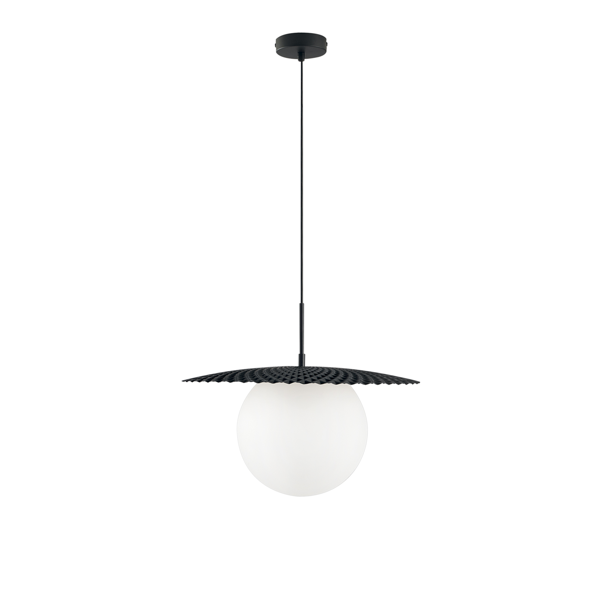 CHAPLIN pendant light in black metal with single white glass diffuser Ø 45 cm - Luce Ambiente e Design