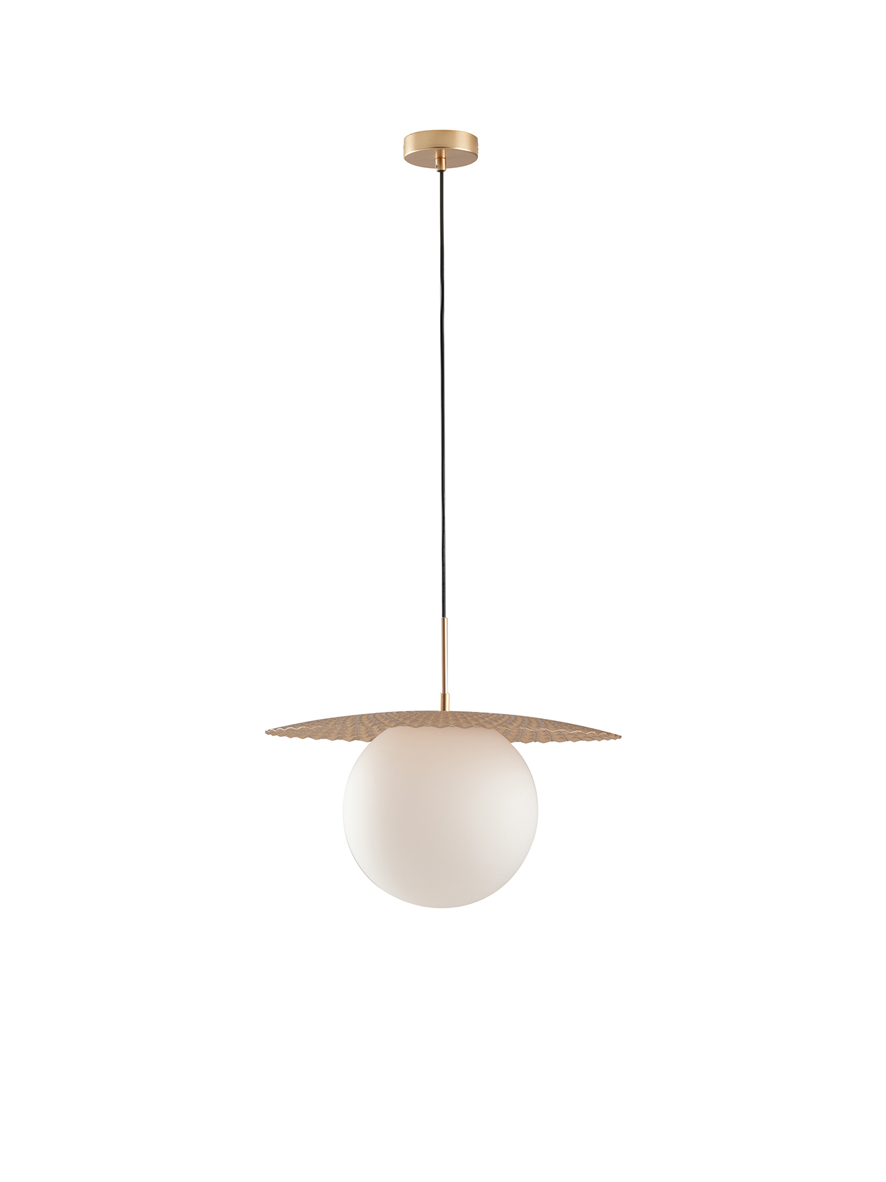 CHAPLIN pendant light in gold metal with single white glass diffuser Ø 45 cm - Luce Ambiente e Design