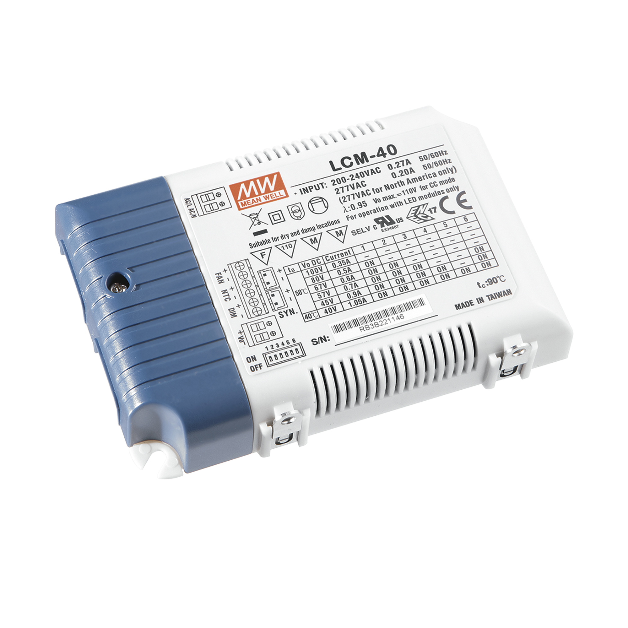 MW LCM DALI dimmable DRIVER 42W Input 180 ~ 295VAC 254 ~ 392VDC - Intec