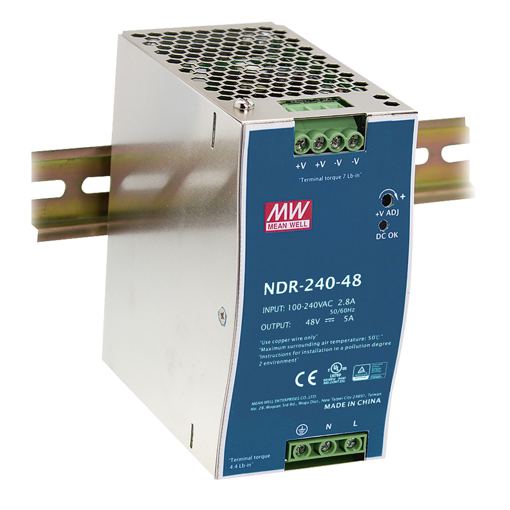 INDUSTRIAL DIN RAIL DRIVER SINGLE OUTPUT 24V 240W 10A INPUT AC90-264V DC127-370V - Intec