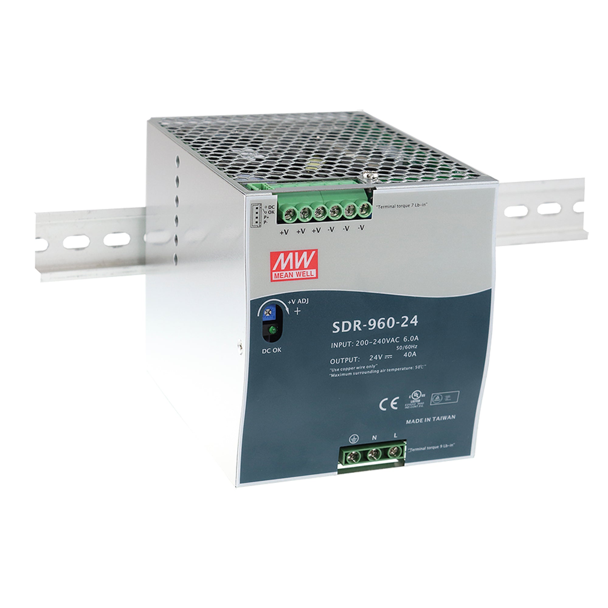 INDUSTRIAL DIN RAIL DRIVER SINGLE OUTPUT PFC FUNCTION 24V 960W 40A INPUT AC180-264V DC254-370V - Intec