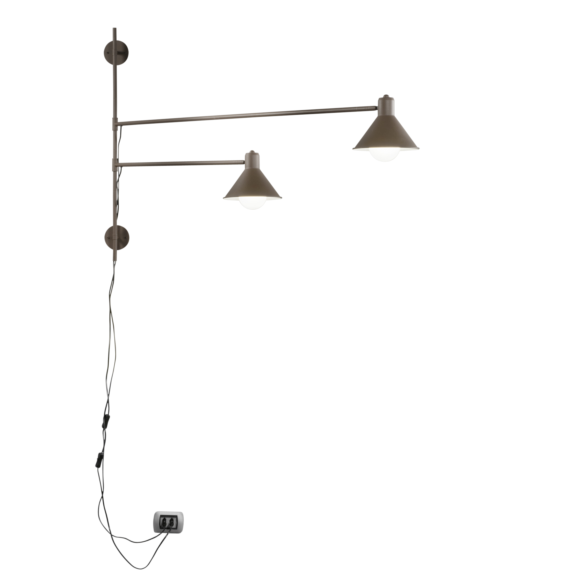 DUETTO wall light in bronze metal with two adjustable arms - Luce Ambiente e Design