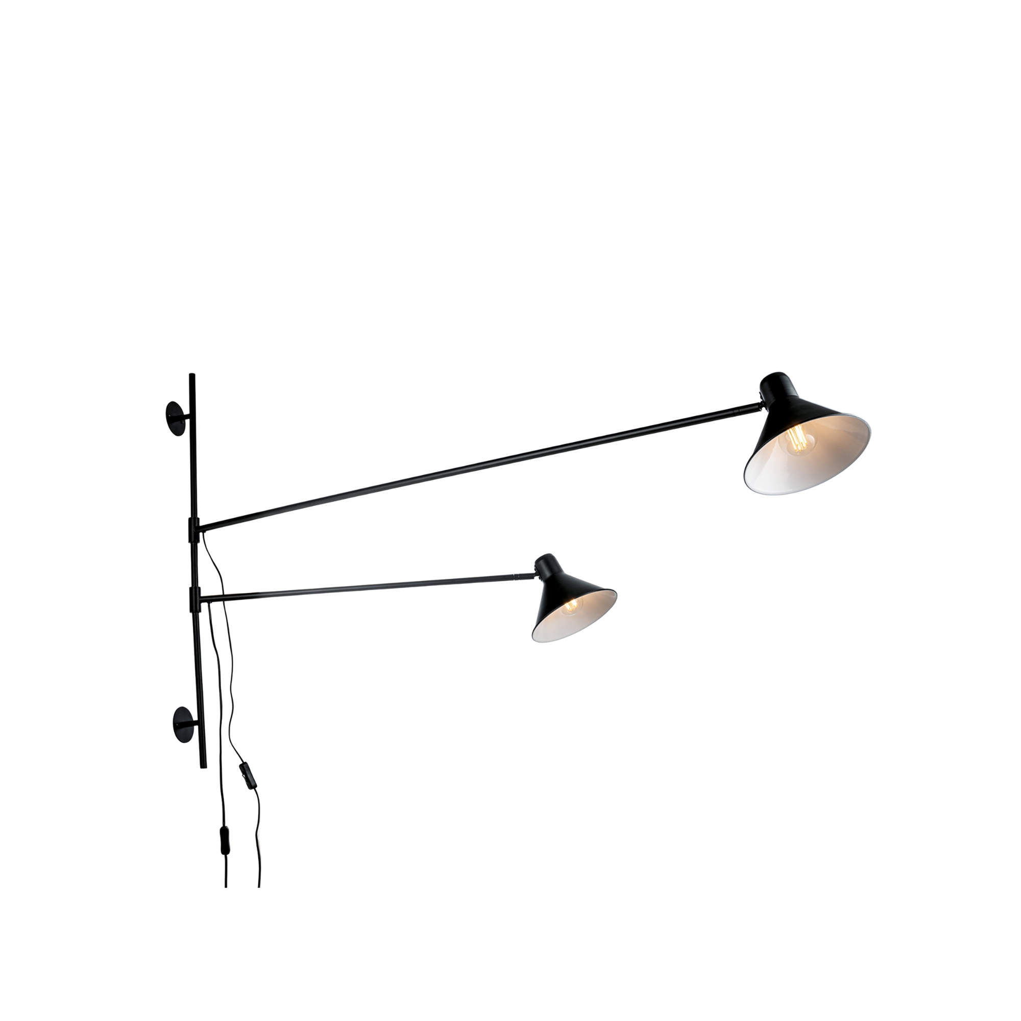 DUETTO wall light in black metal with two adjustable arms - Luce Ambiente e Design