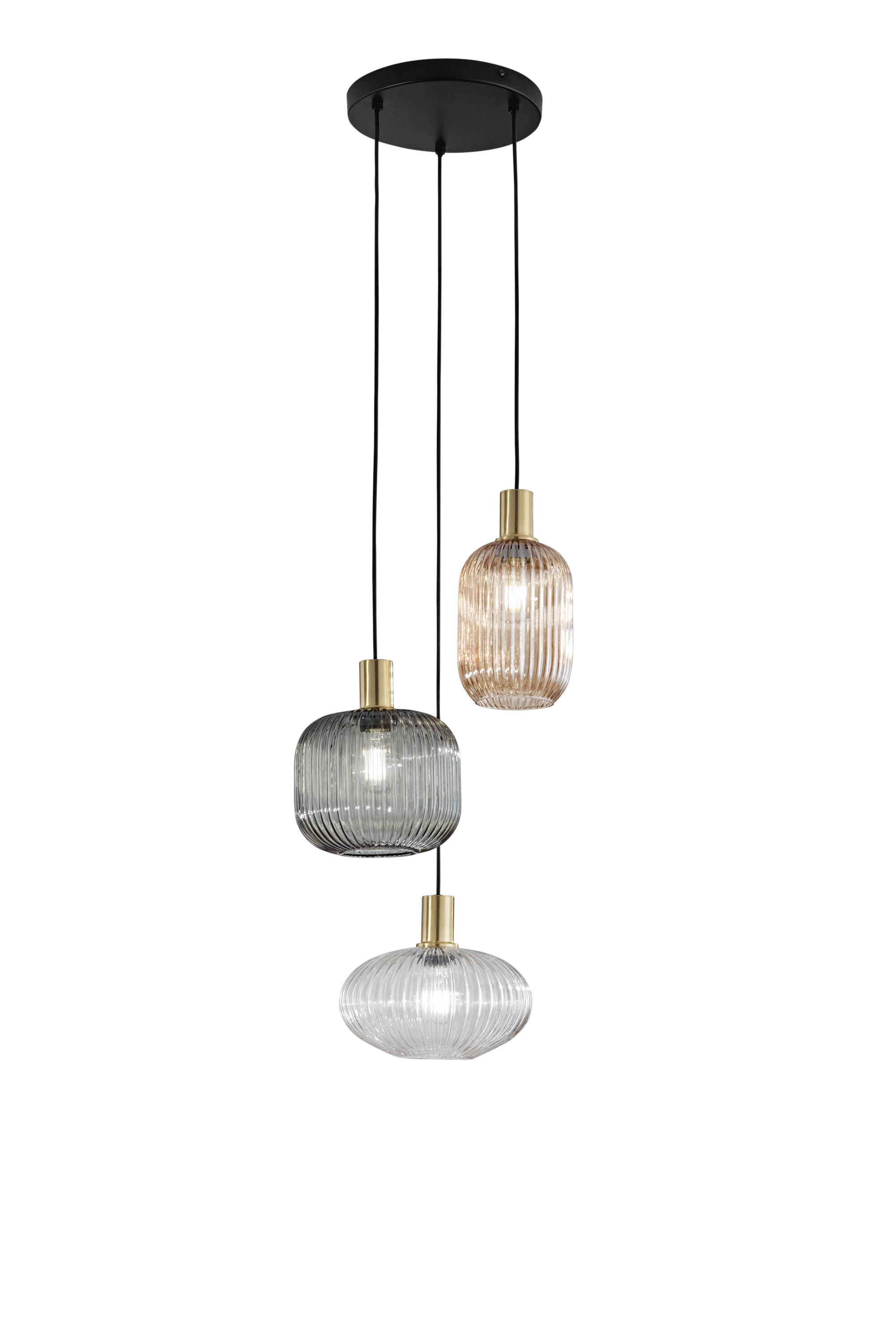 EGADI pendant light with 3 diffusers in transparent, amber and smoked glass - Luce Ambiente e Design