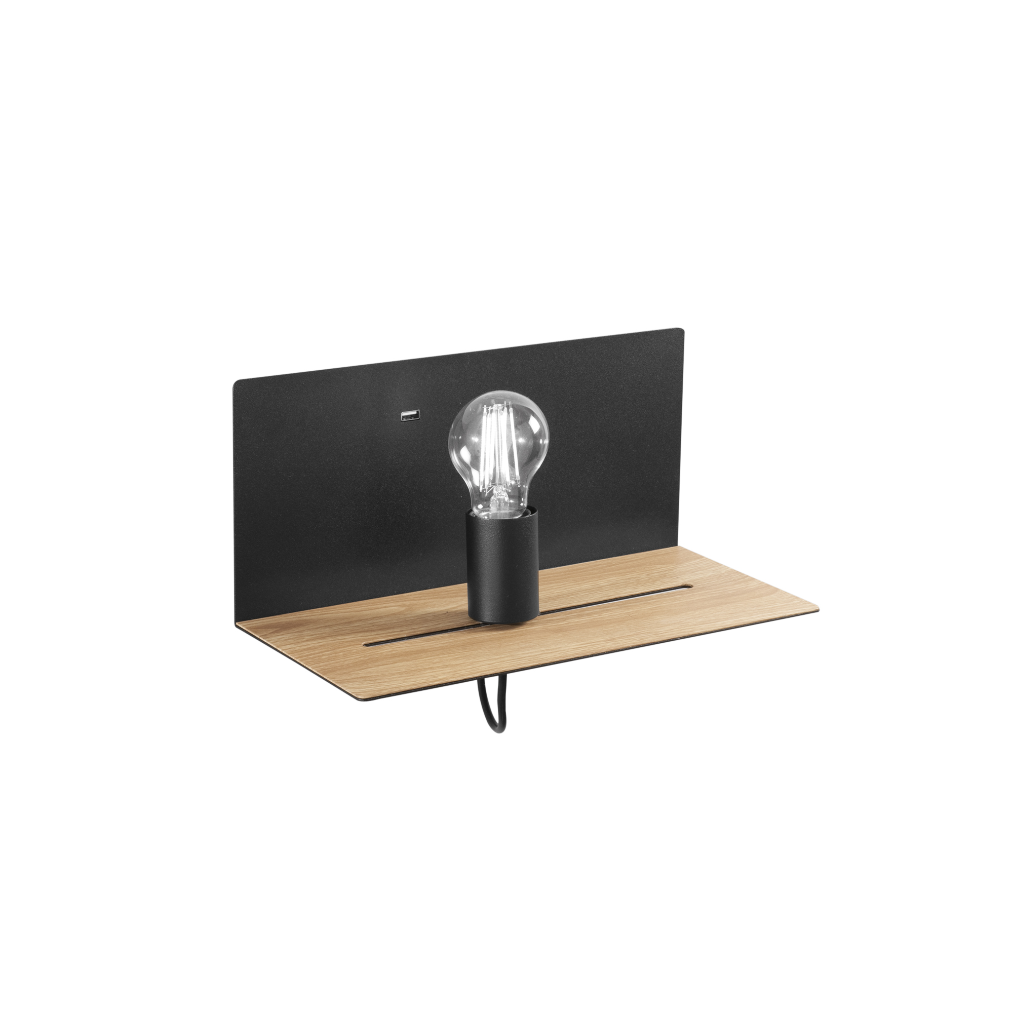 FLASH wall light in black metal on wooden shelf with USB port and movable light point - Luce Ambiente e Design