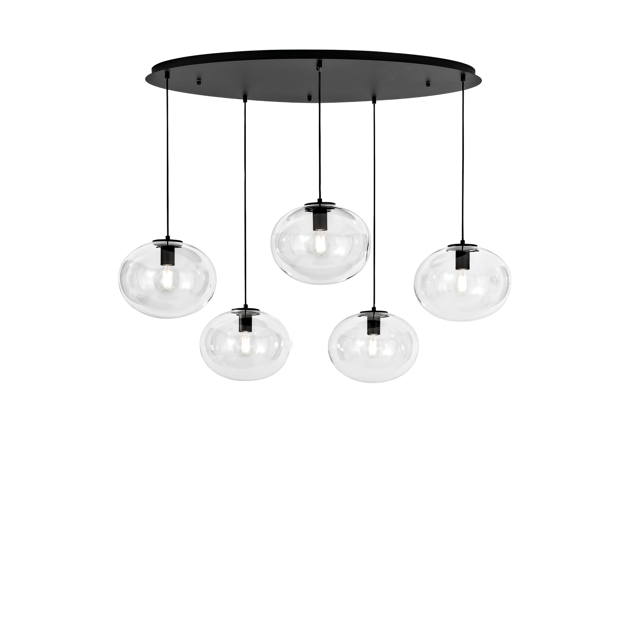 GALAXY pendant light in black metal with five blown glass diffusers - Luce Ambiente e Design
