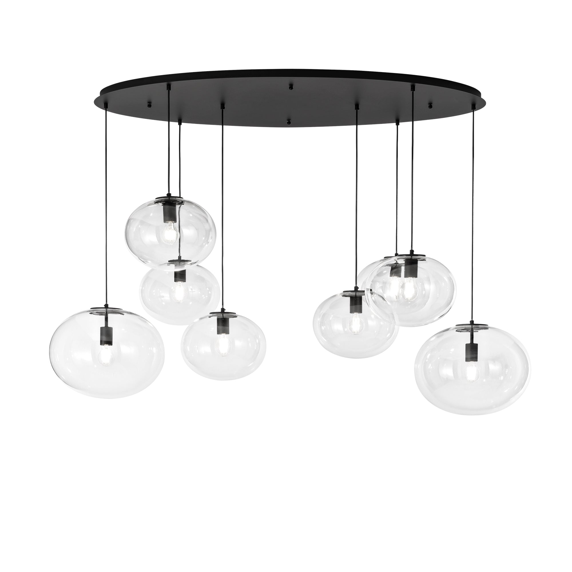 GALAXY pendant light in black metal with eight blown glass diffusers - Luce Ambiente e Design