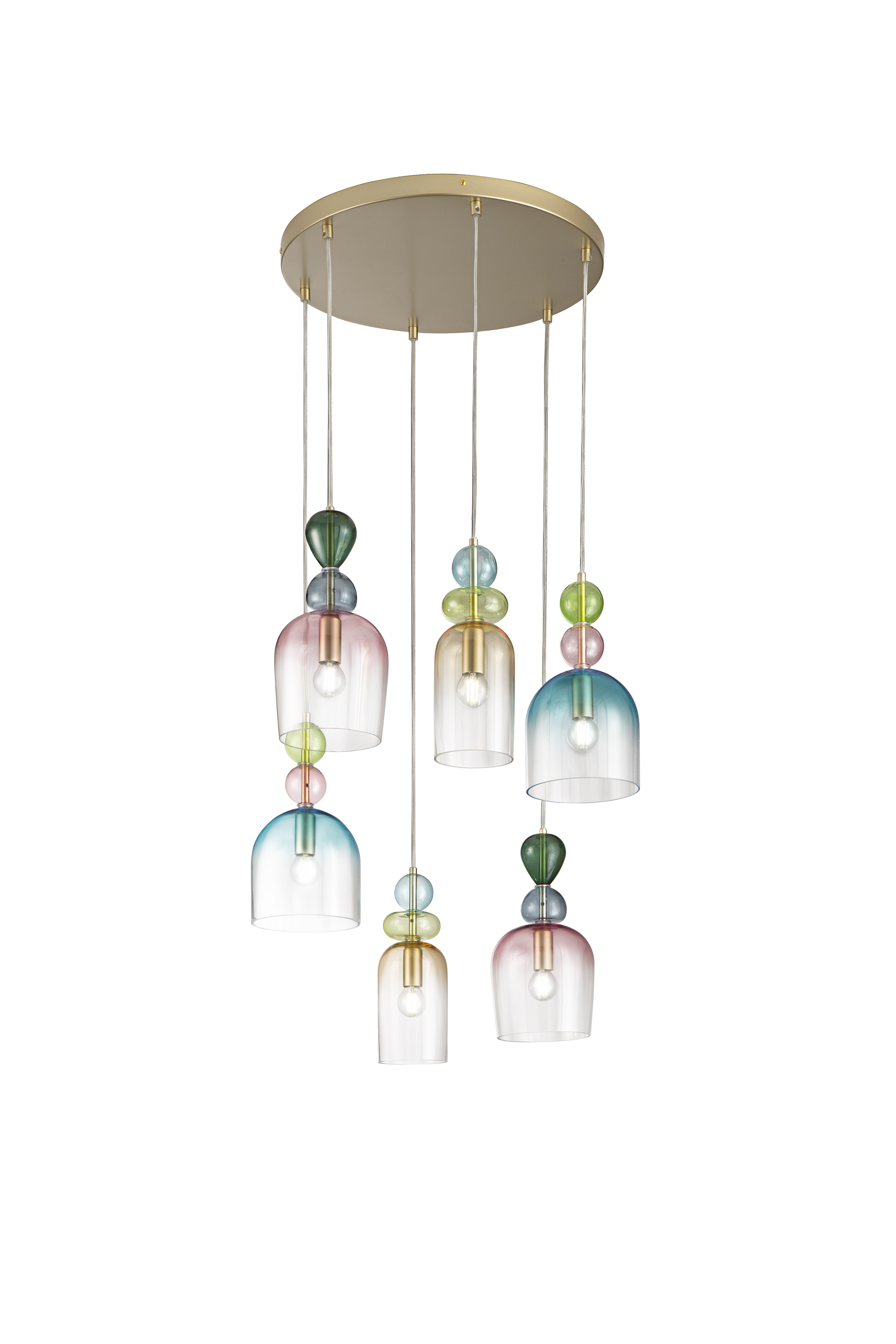 GAUDI pendant light with 6 floral-pattern glass diffusers - Luce Ambiente e Design