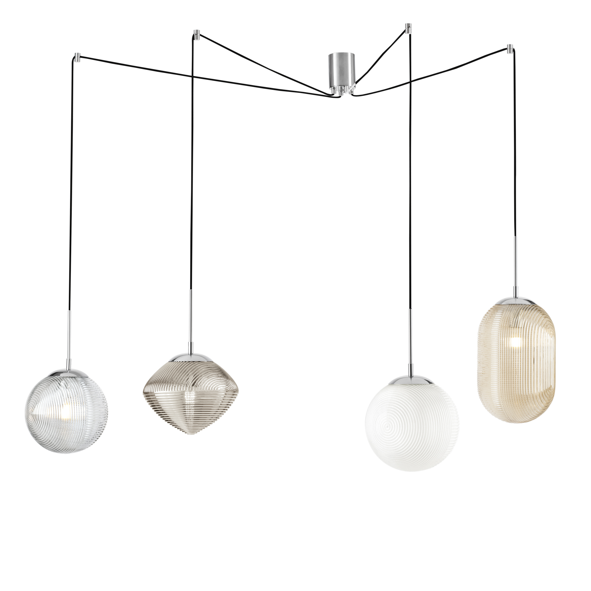 GREENWICH pendant light with four pendants in multicolour glass and adjustable cables - Luce Ambiente e Design