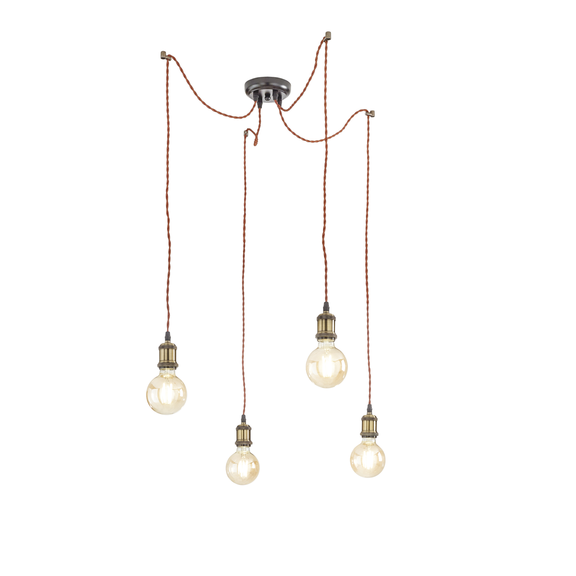 GROOVE pendant light with four adjustable fabric cables and copper lamp holders - Luce Ambiente e Design