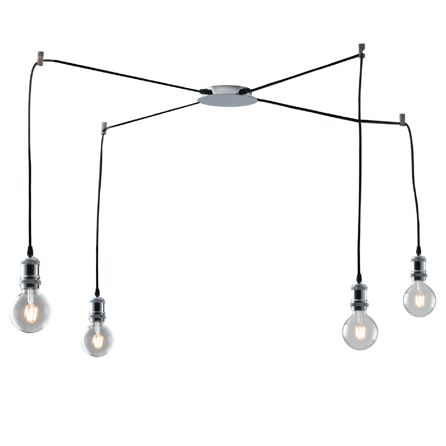 GROOVE pendant light with four adjustable fabric cables and chrome lamp holders - Luce Ambiente e Design