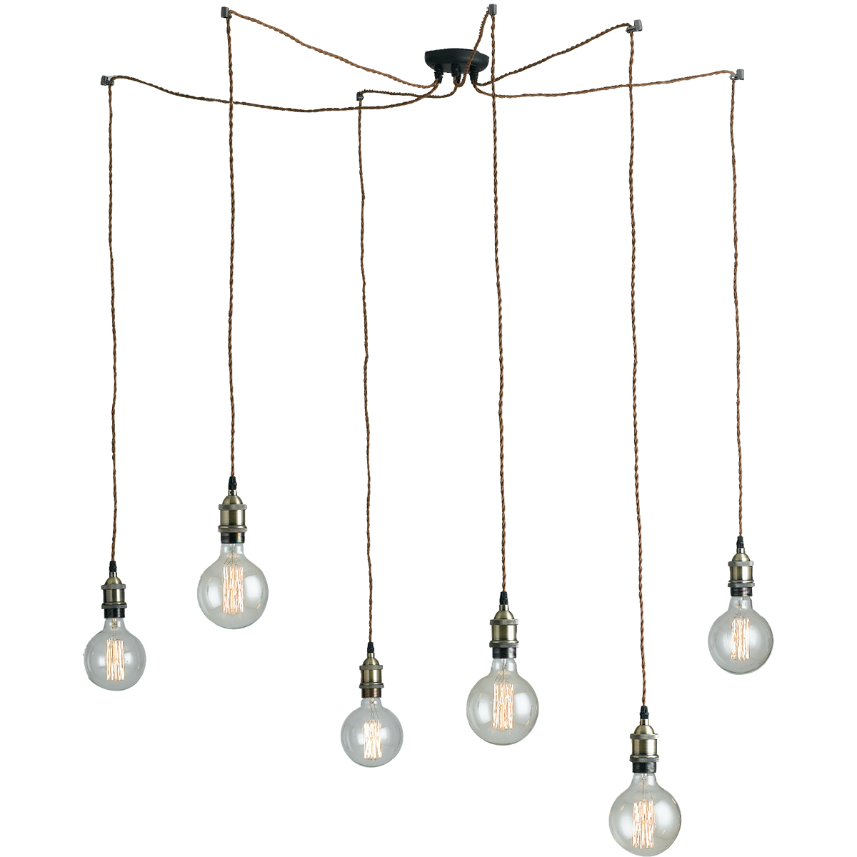 GROOVE pendant light with six adjustable fabric cables and copper lamp holders - Luce Ambiente e Design
