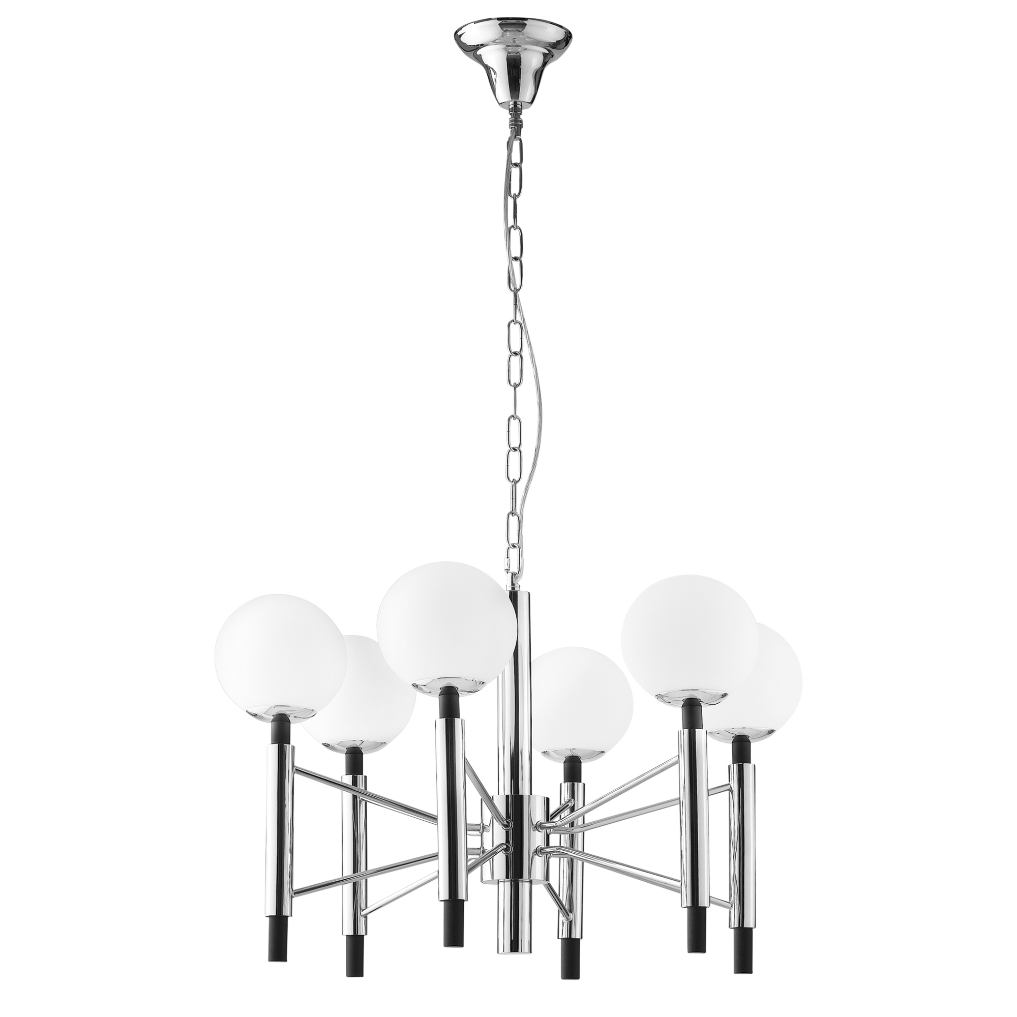 HAMMOND pendant in chrome metal with six glass diffusers - Luce Ambiente e Design
