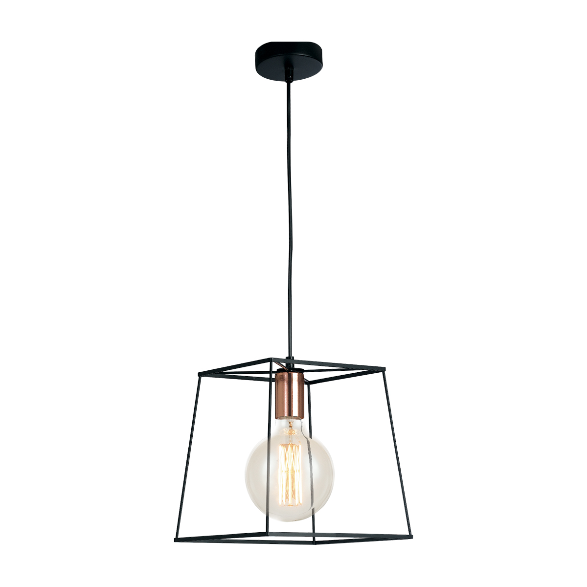HARLEM pendant light in black metal with copper lamp holders 120 cm - Luce Ambiente e Design
